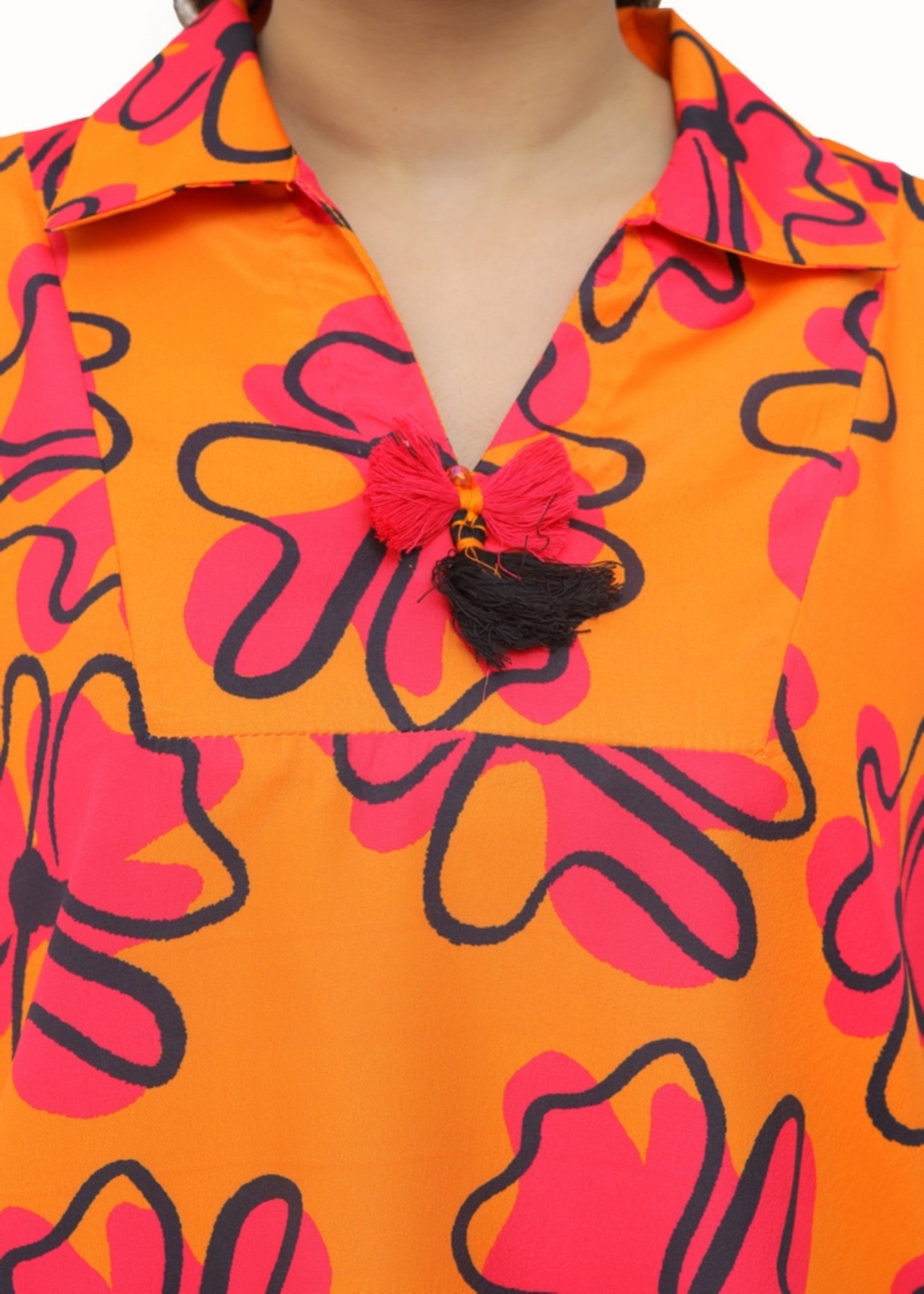 silk finish lawn Top in Coral orange