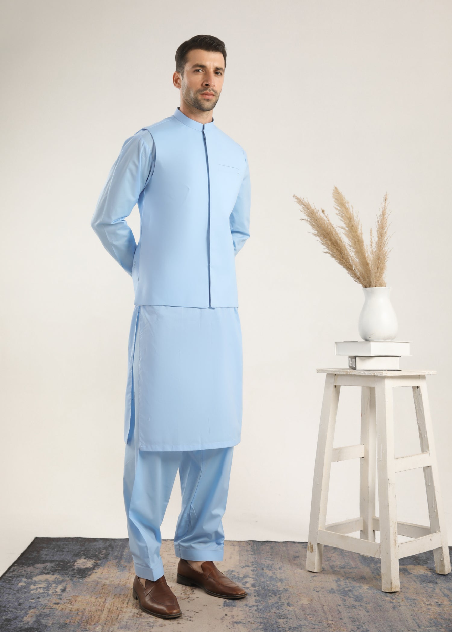 cotton Waistcoat in Sky blue by Muraqsh