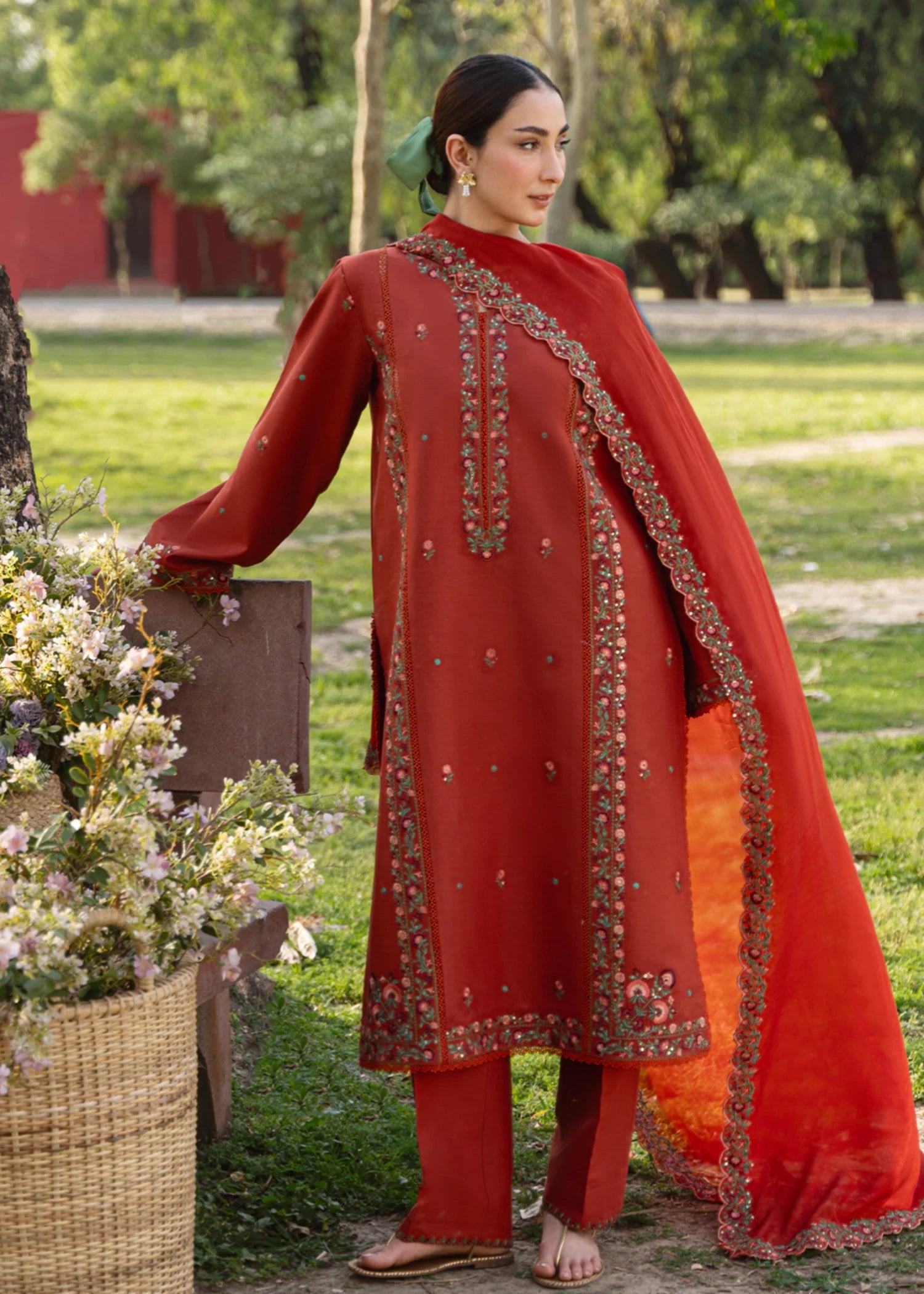 cotton Kurta Set in Brick red