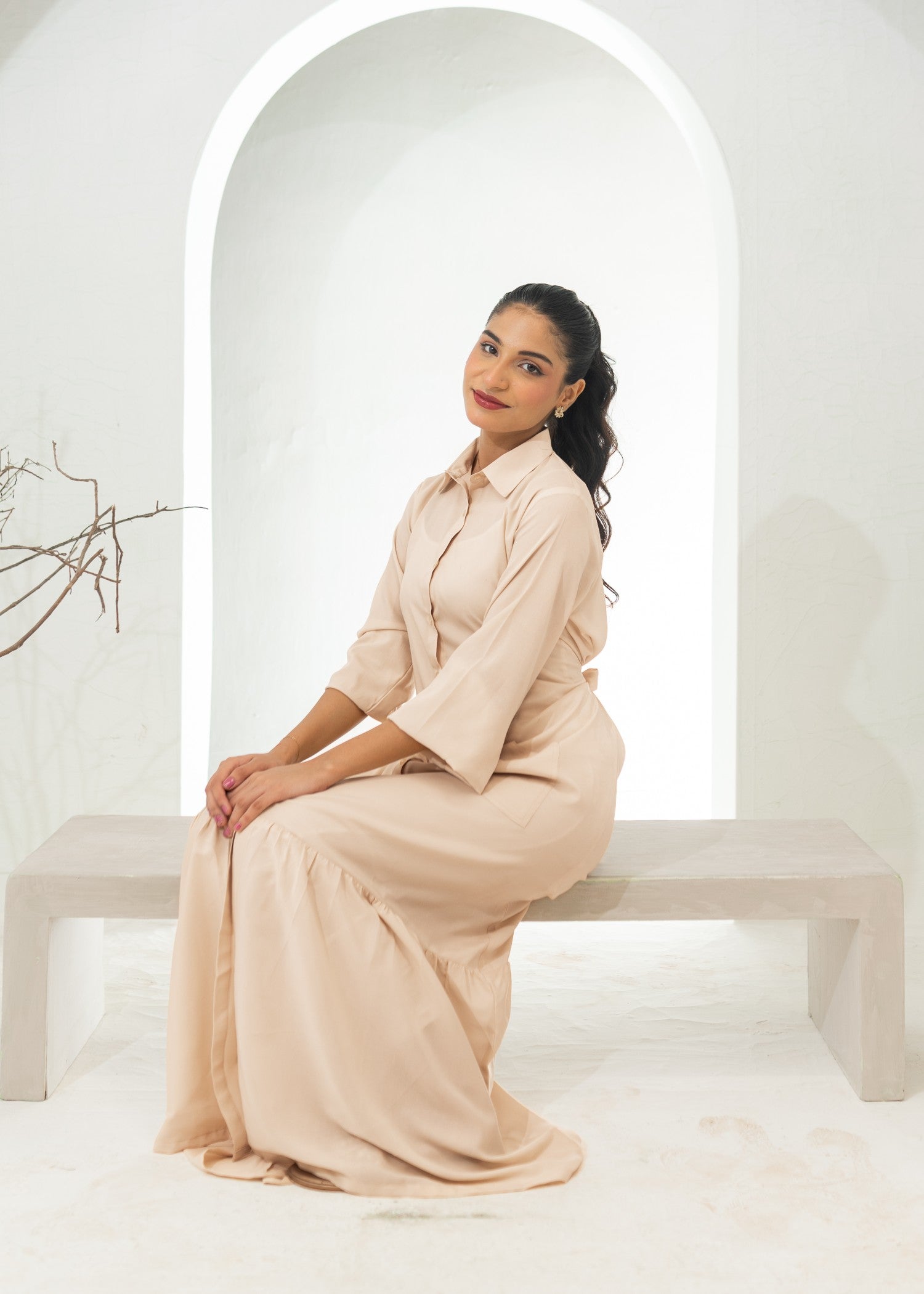 polyester crepe Dress in Cream