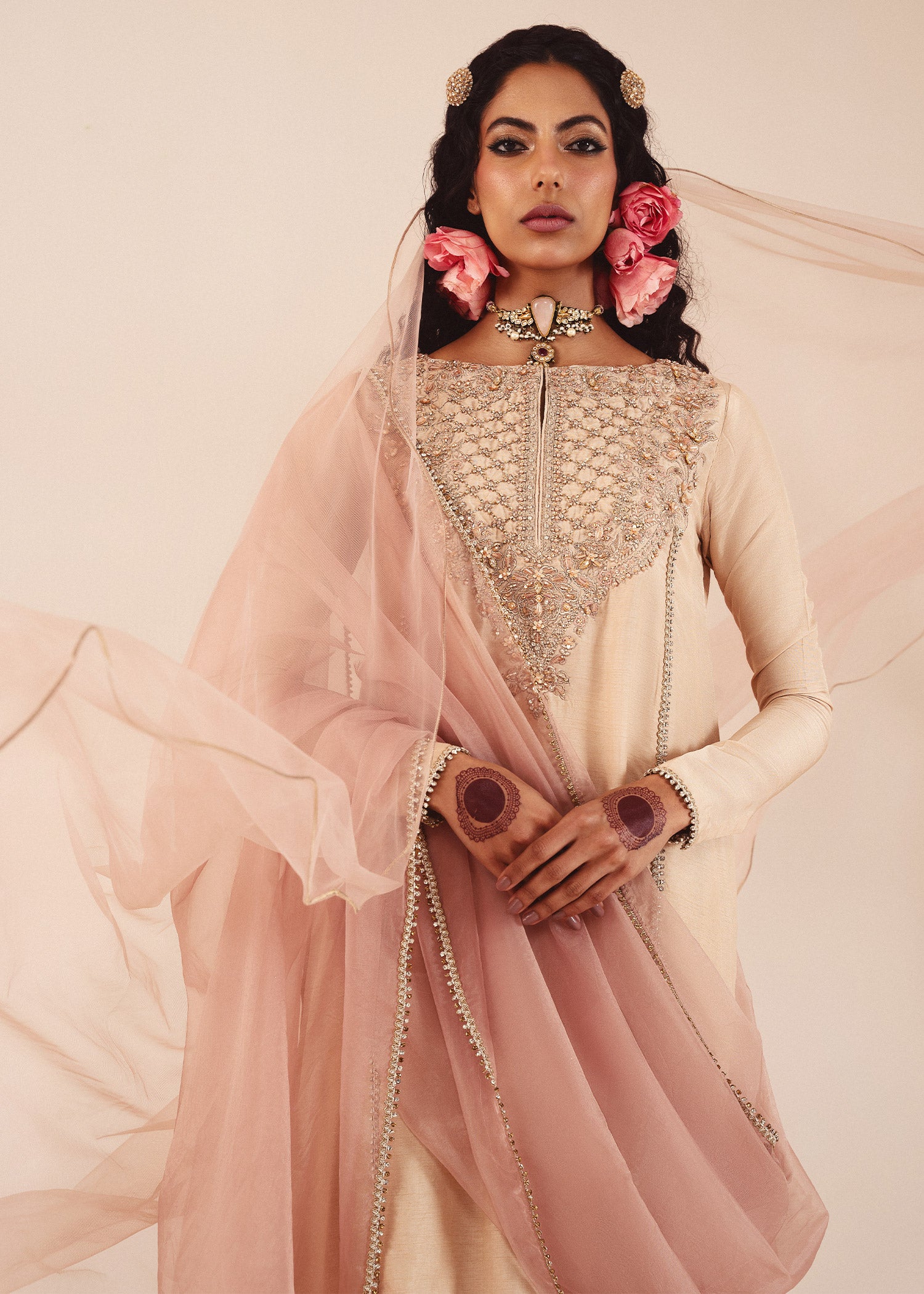 khaddi silk Kurta Set in Ivory