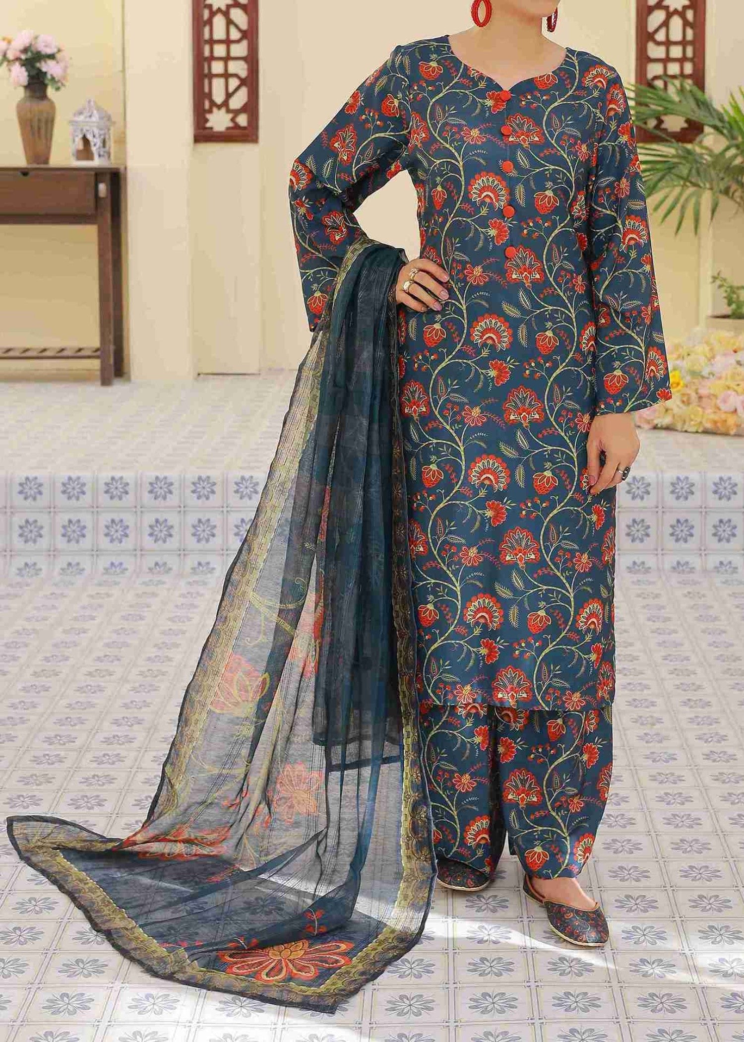 swiss lawn Kurta Set in Navy blue