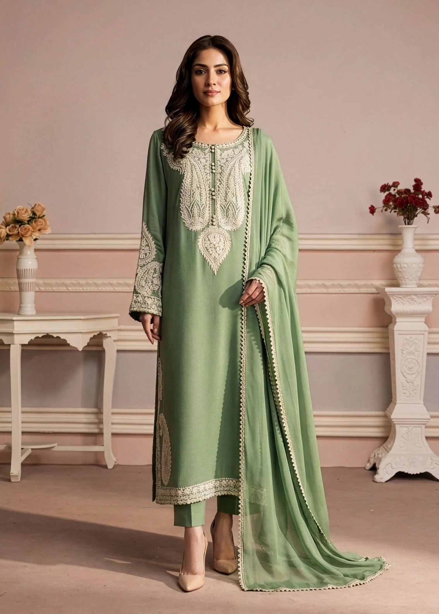 cotton Kurta Set in Jade green