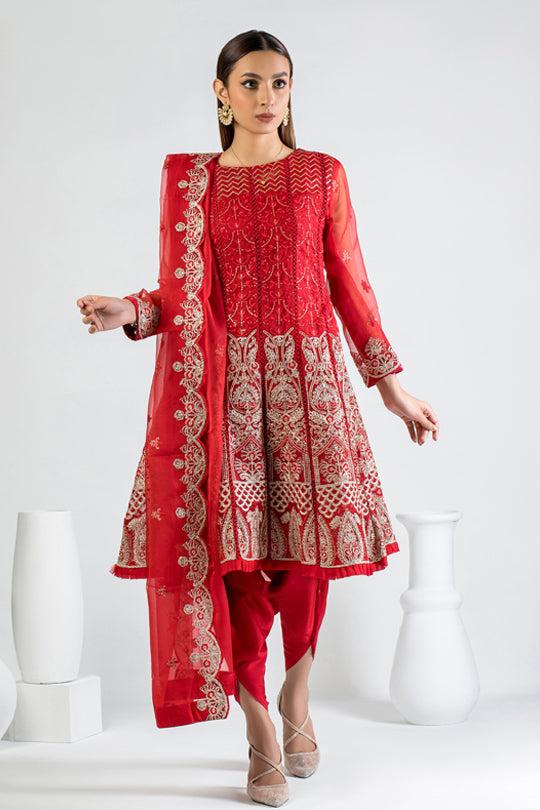 organza Short Frock in Red