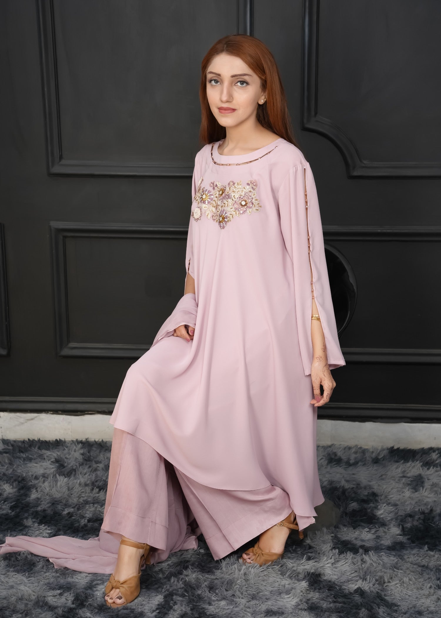 georgette chiffon Short Frock in Mauve pink