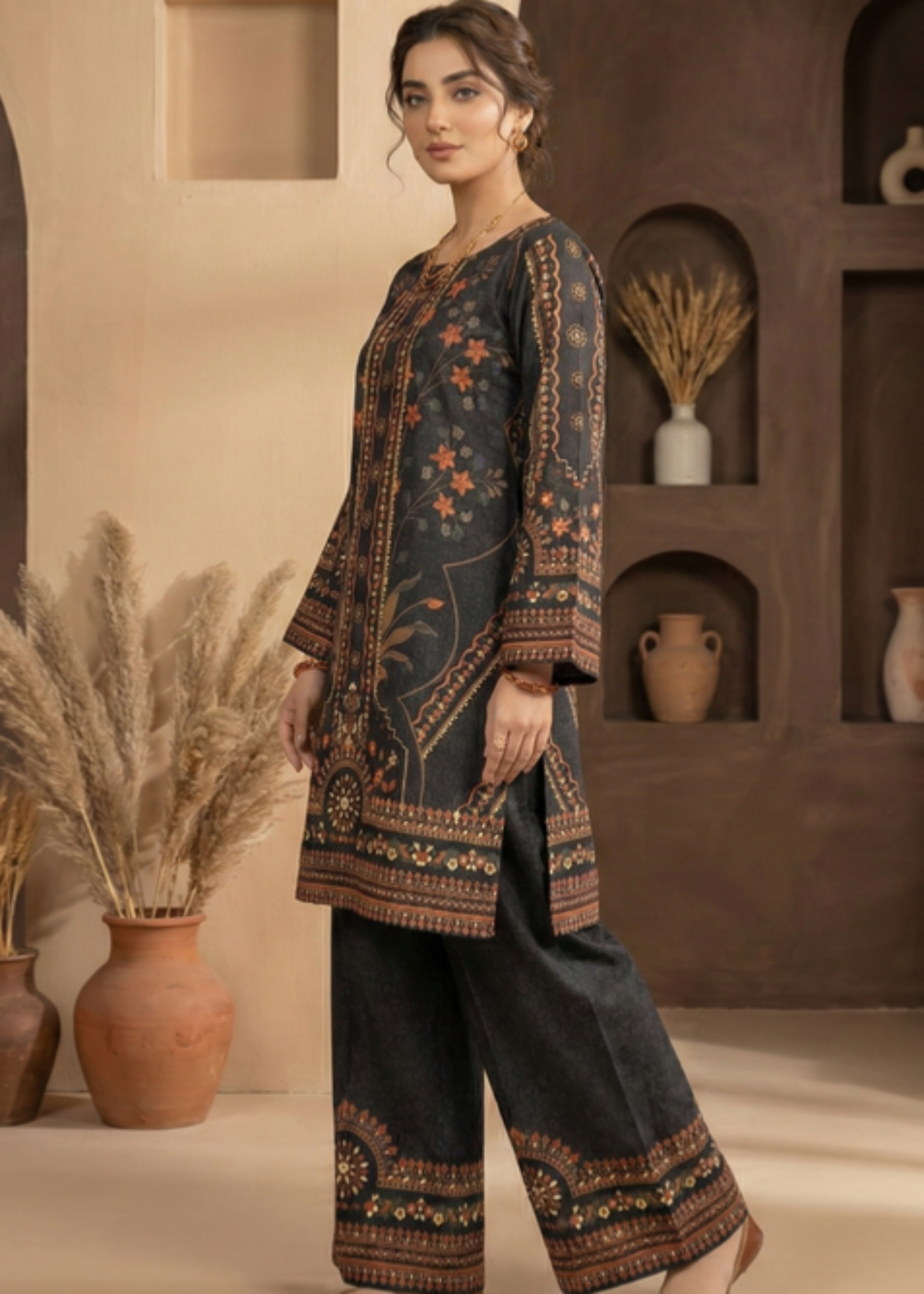 cotton viscose Kurta Set in Jet black
