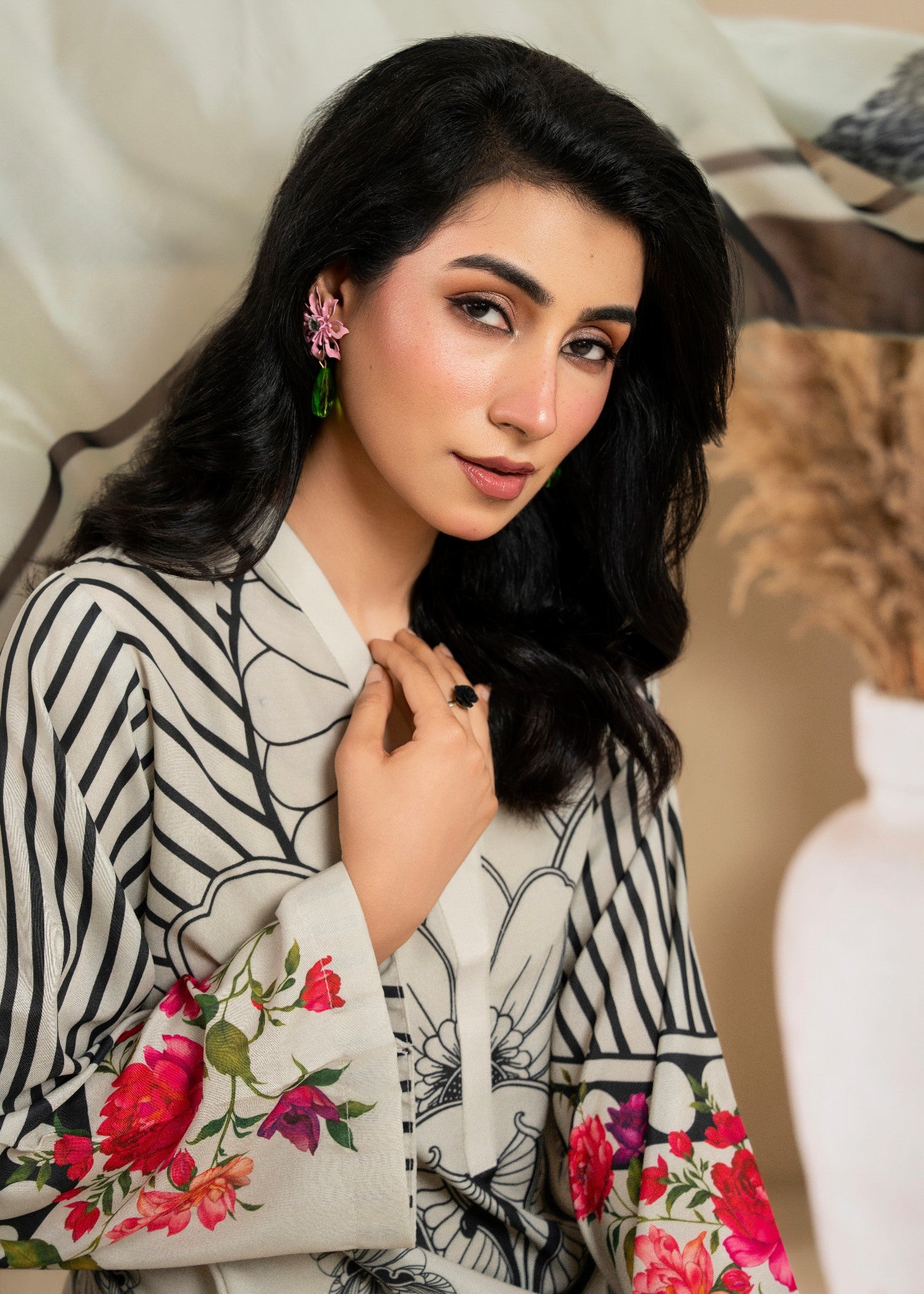 poly lawn Kurta Set in Ash grey