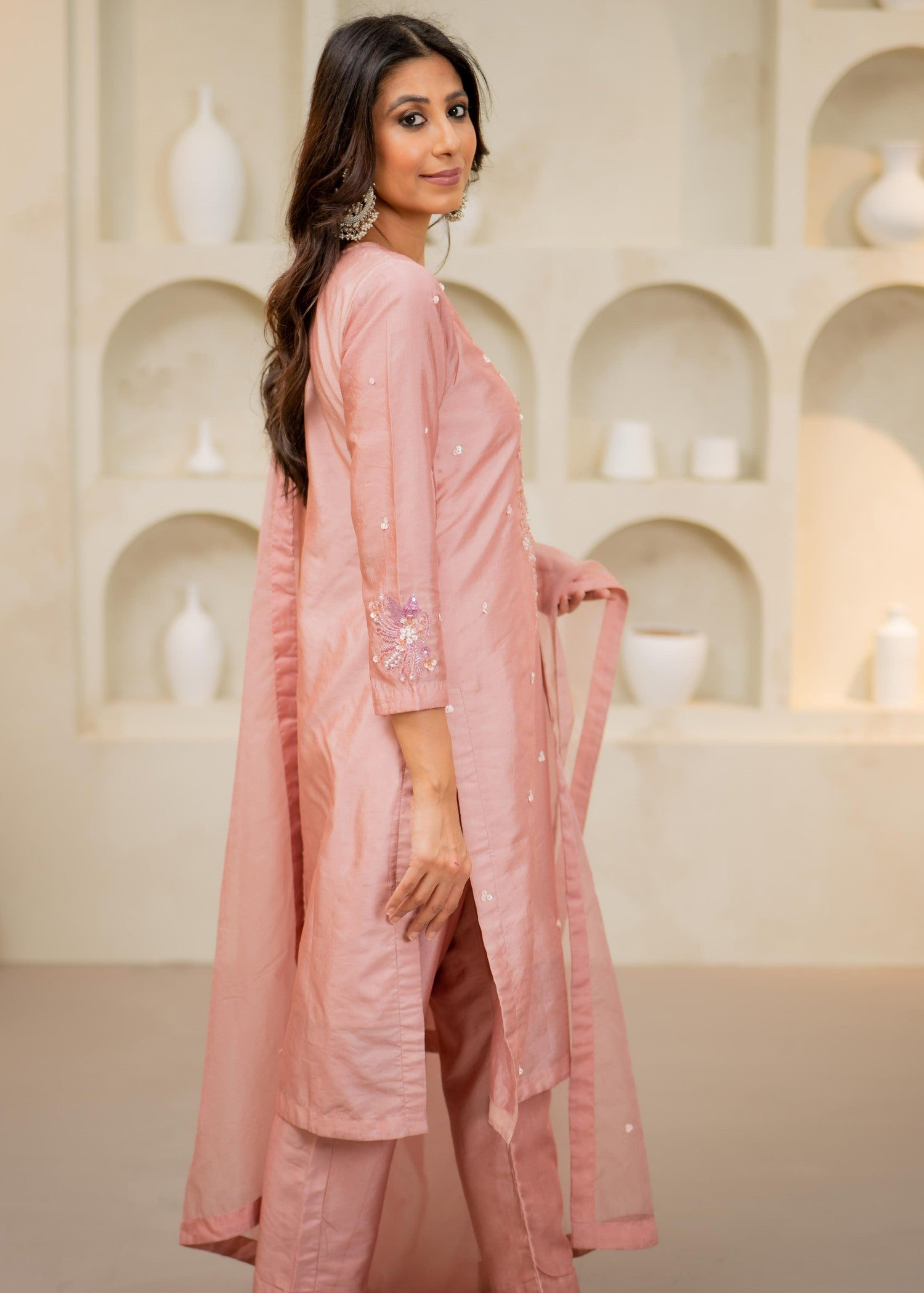 silk Kurta Set in Blush pink