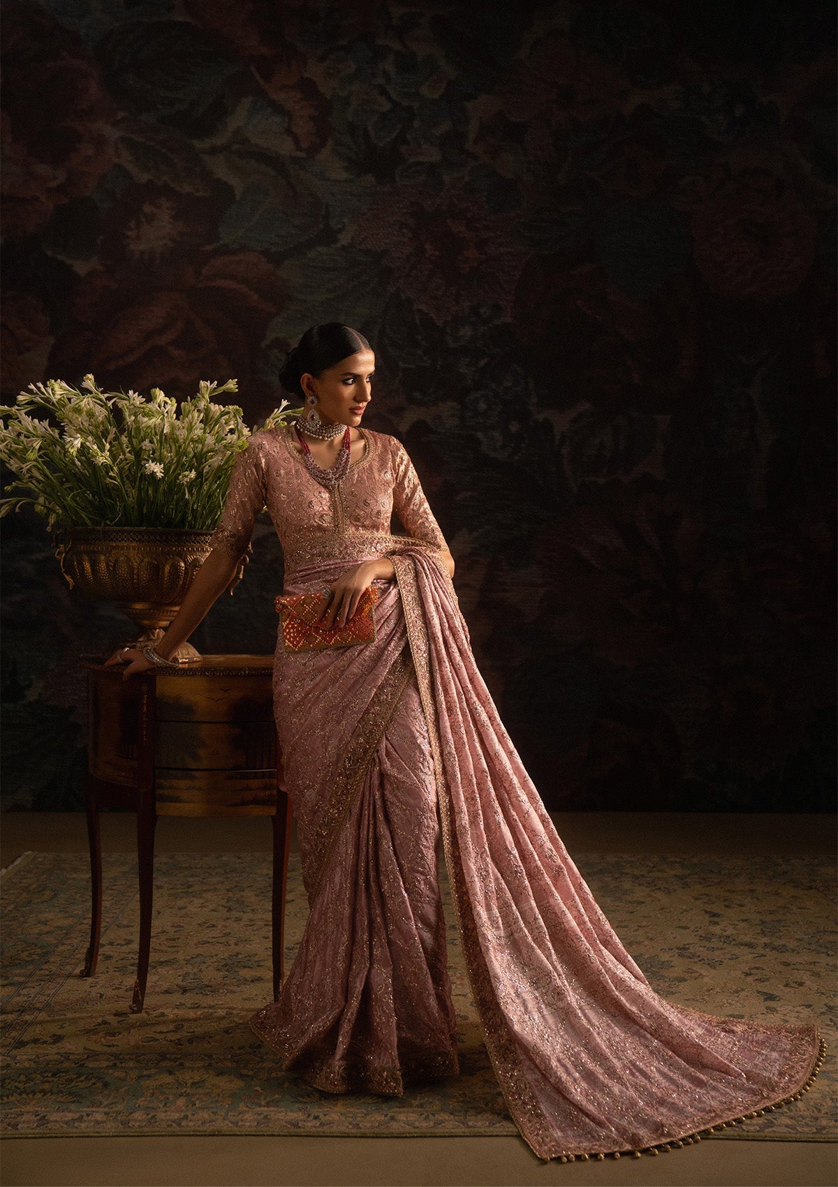 jamawar Unstitched in Pink