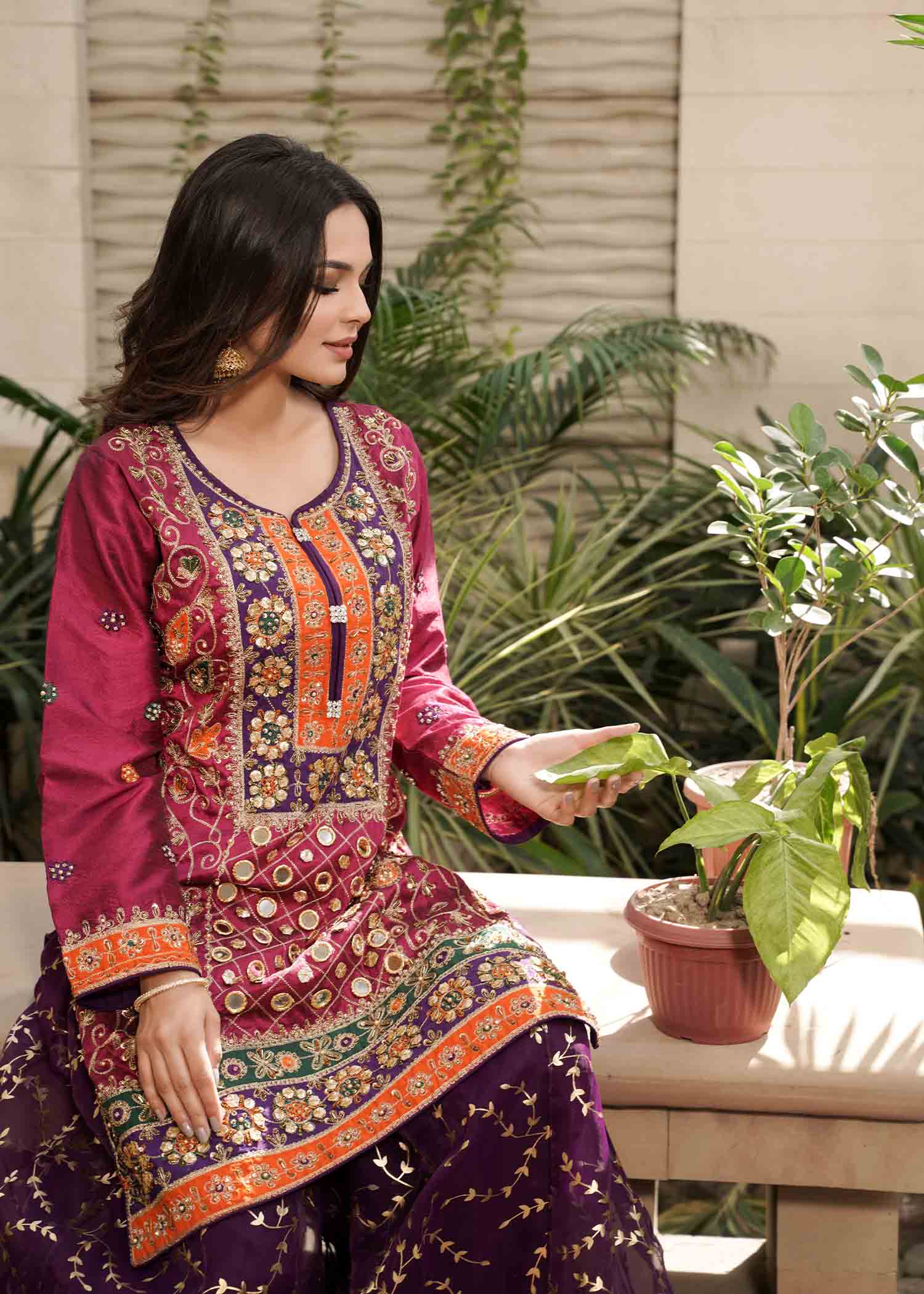 raw silk Sharara in Multi
