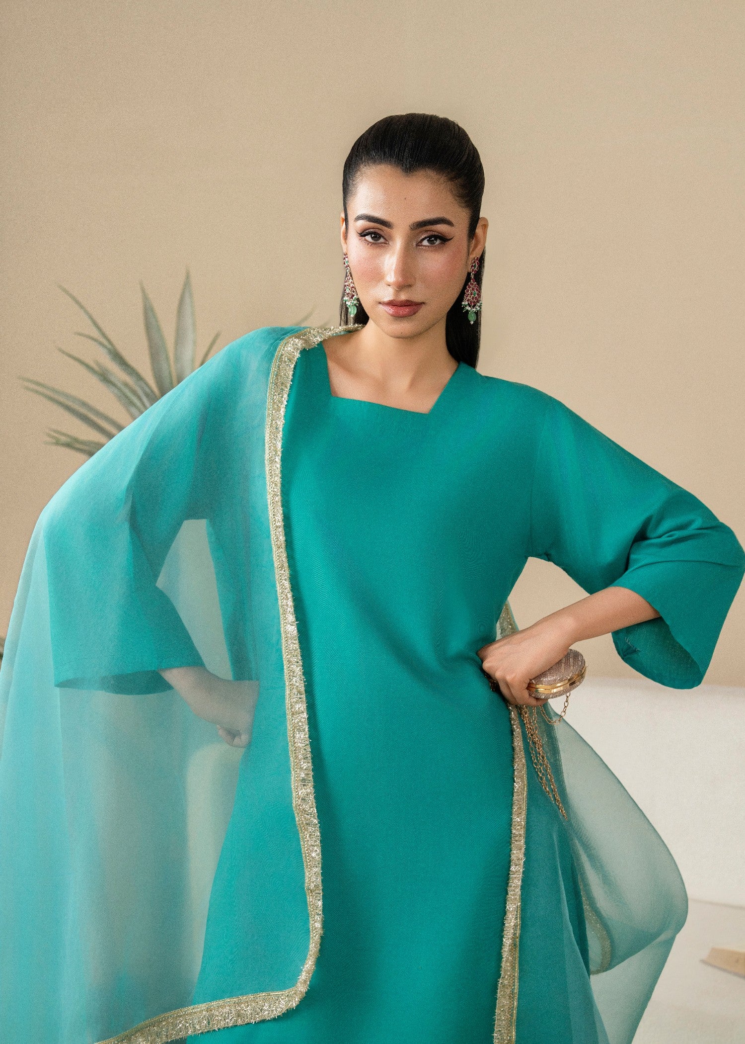 linen Kurta Set in Parrot green