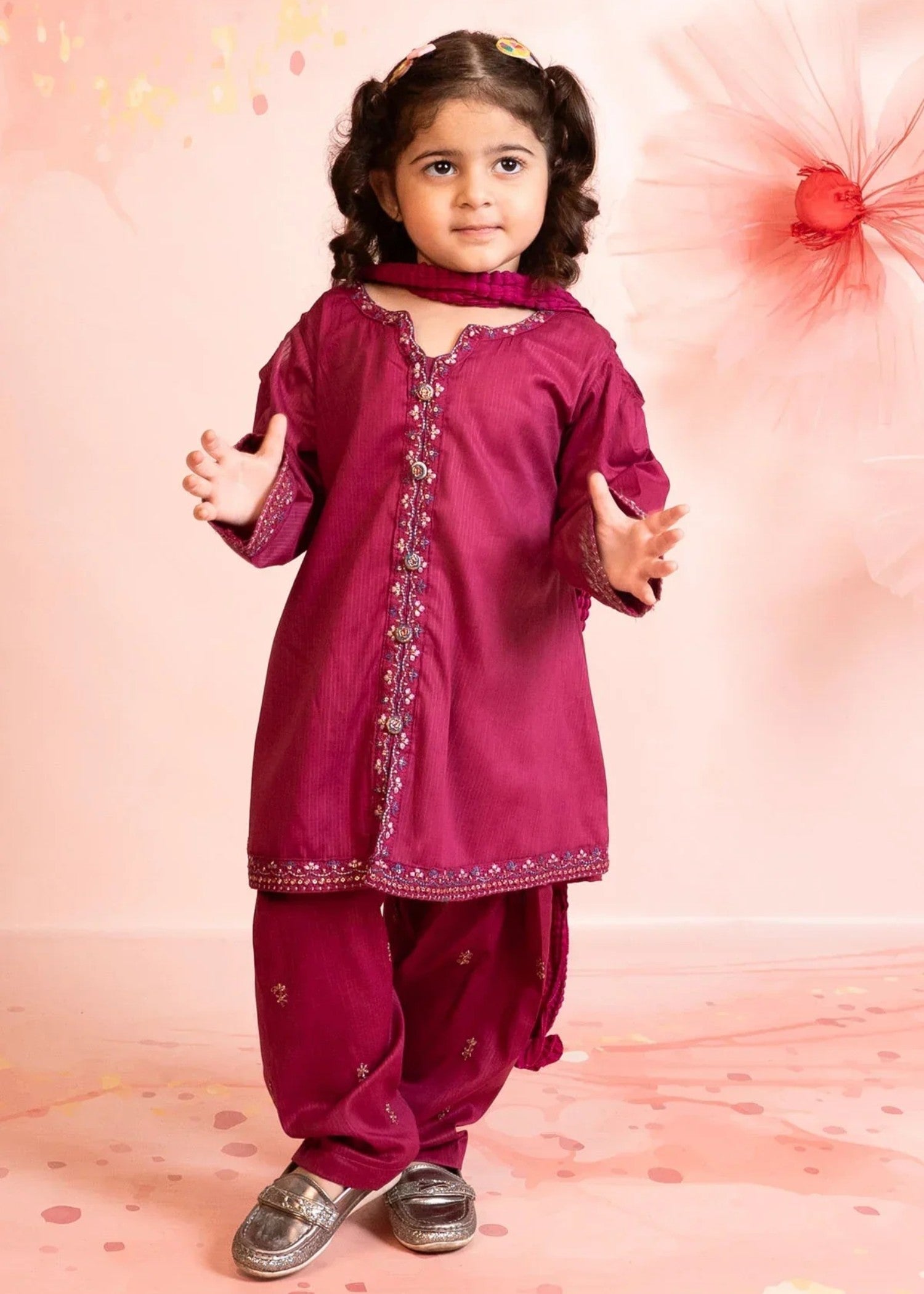 cotton Short Frock in Burgundy