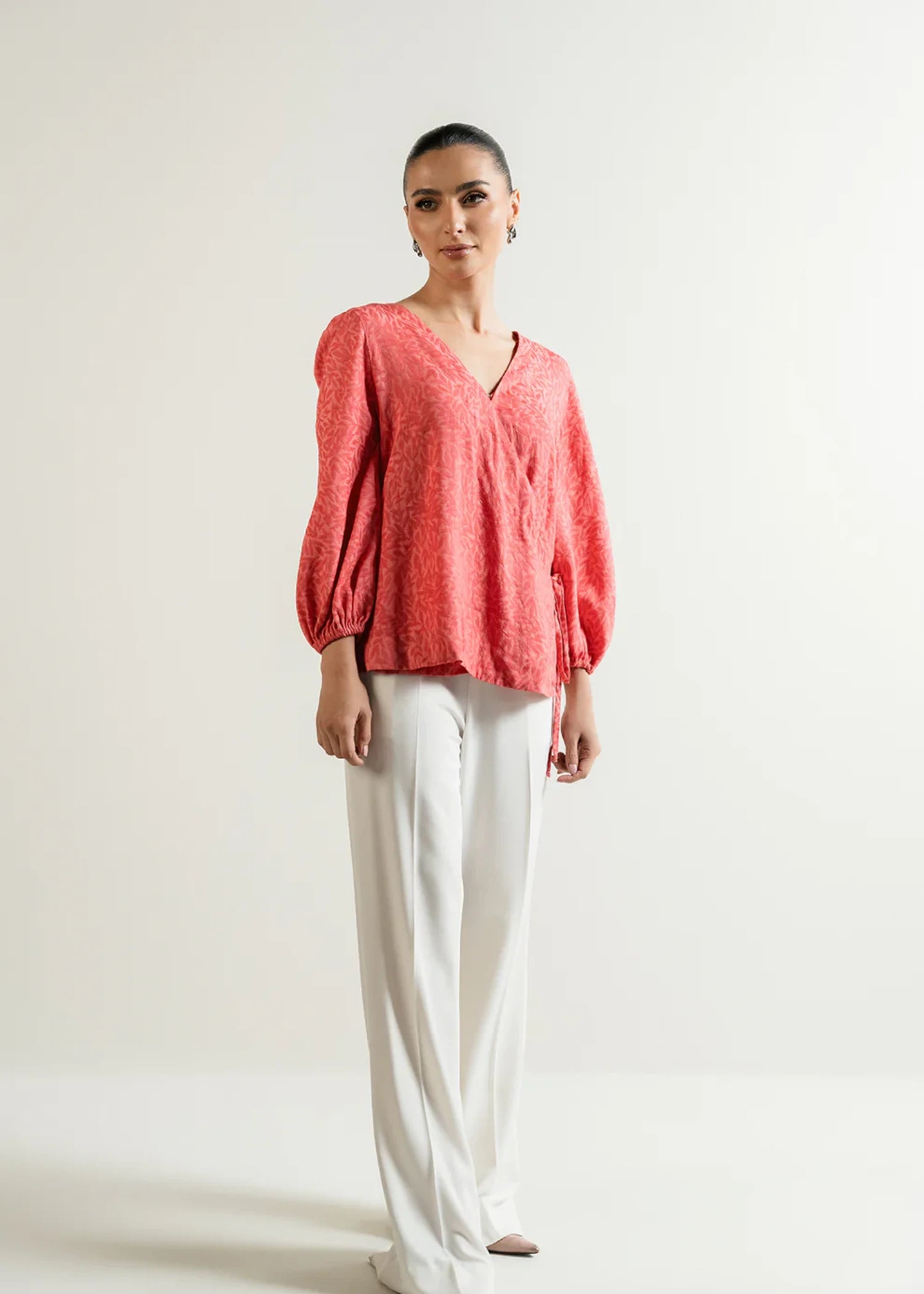 crepe Top in Coral red