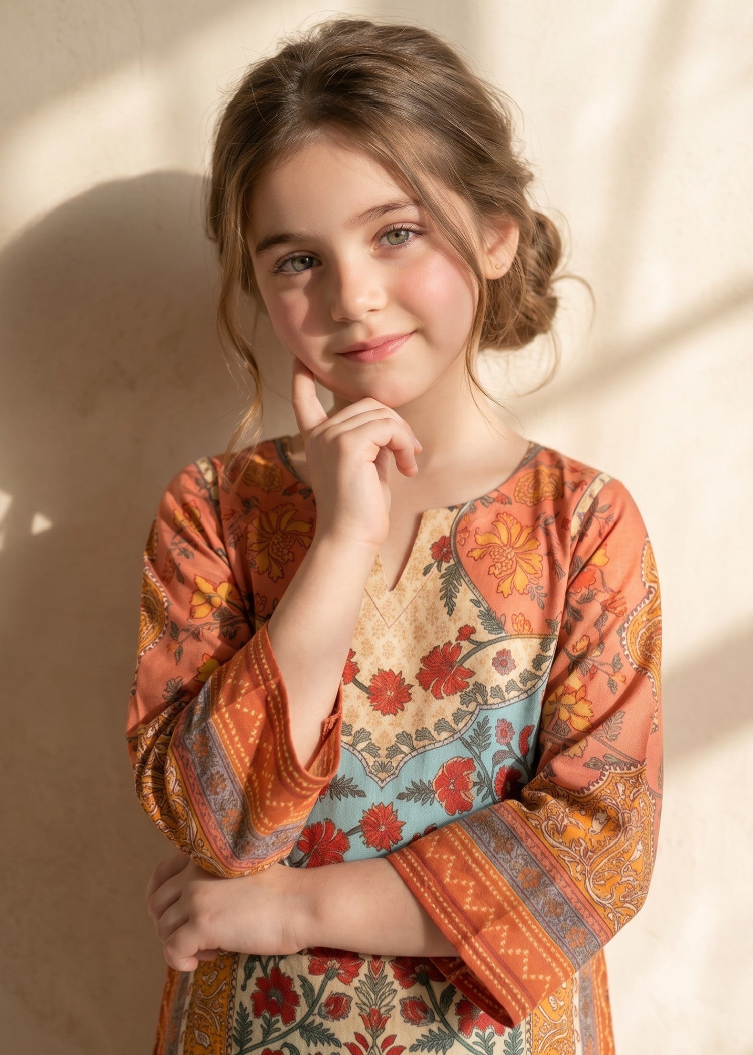 crepe polyester Kurta Set in Orange