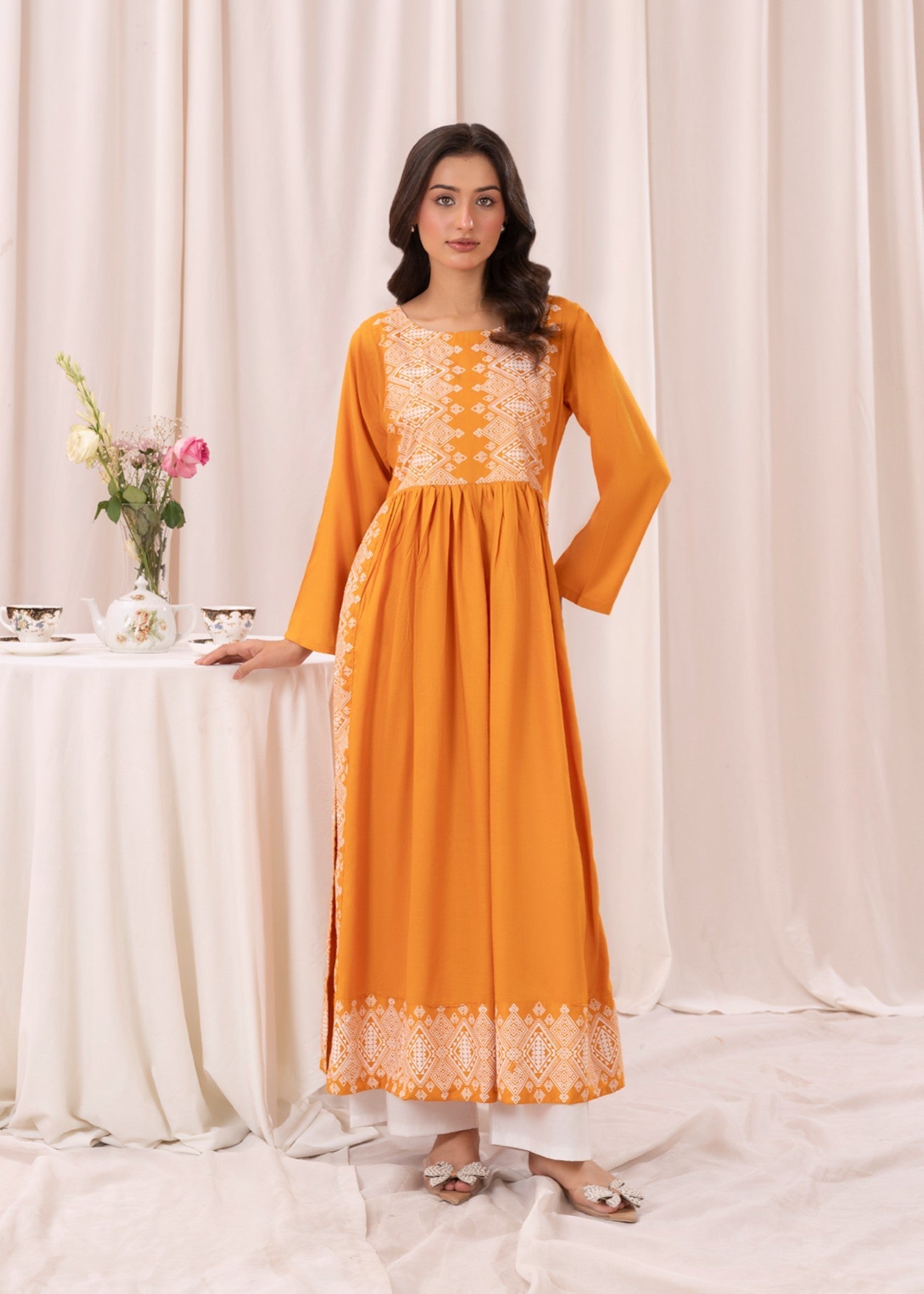 linen Kurti in Mustard