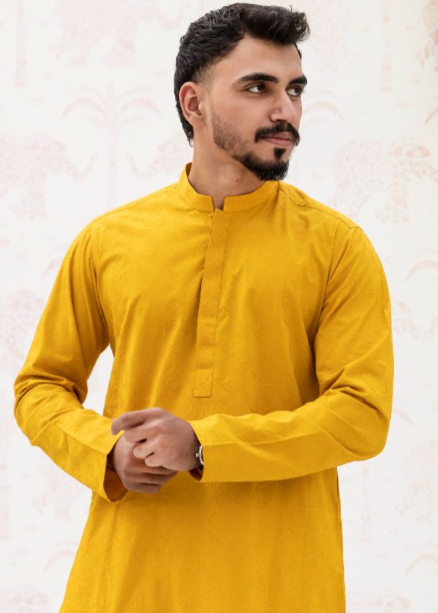 schiffli Kurta Set in Mustard