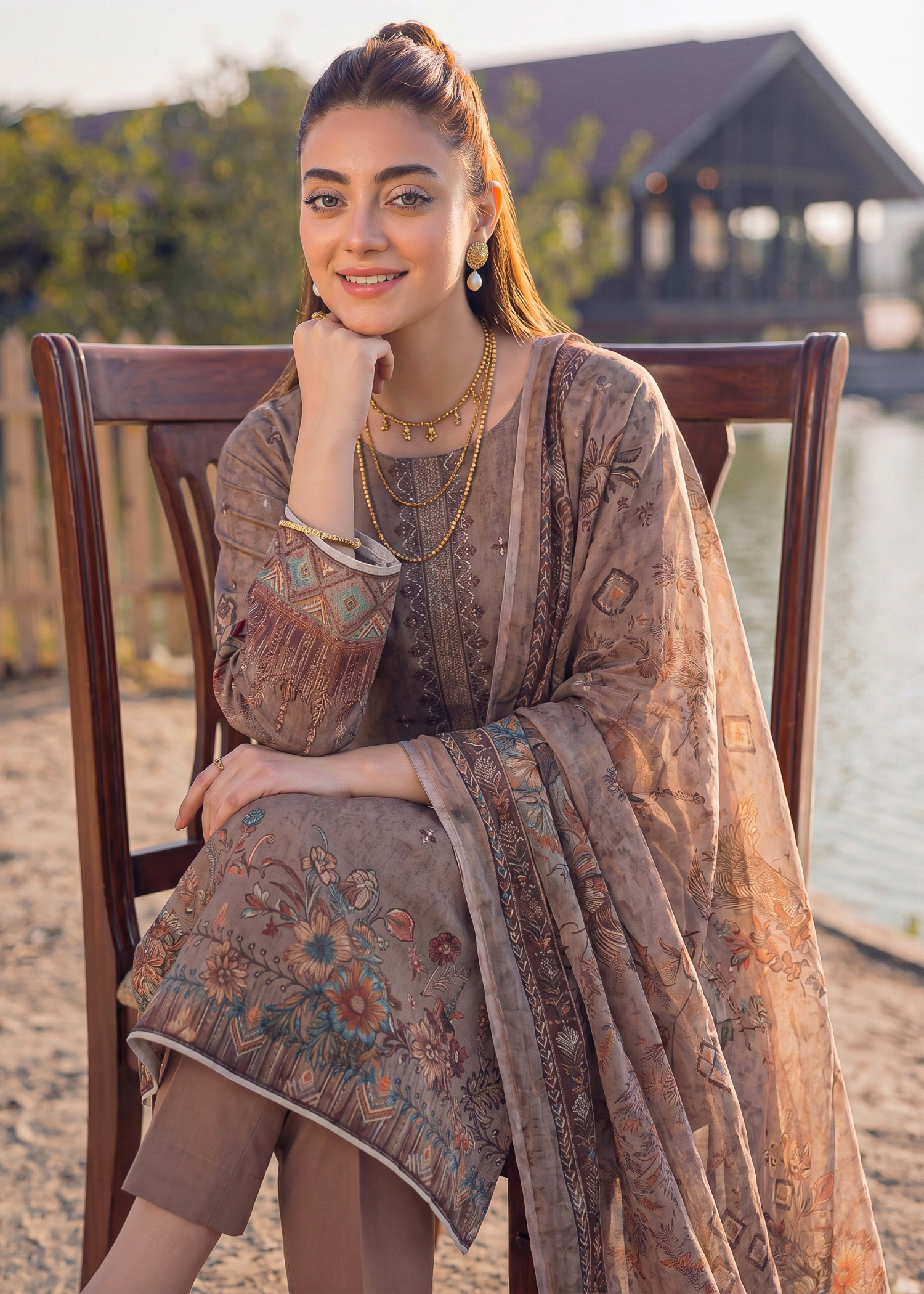 karandi Unstitched in Camel brown