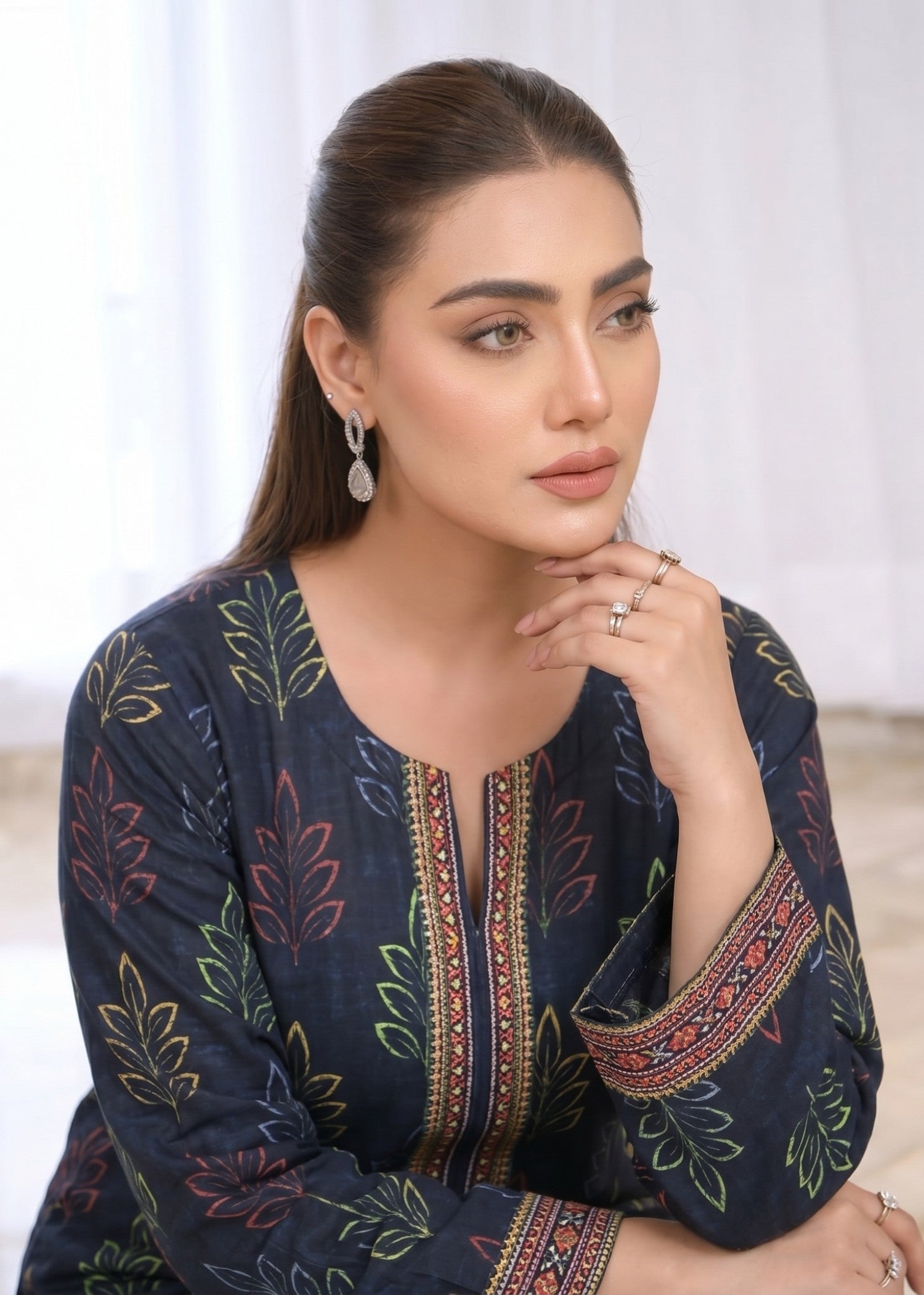 lawn Kurta Set in Prussian blue