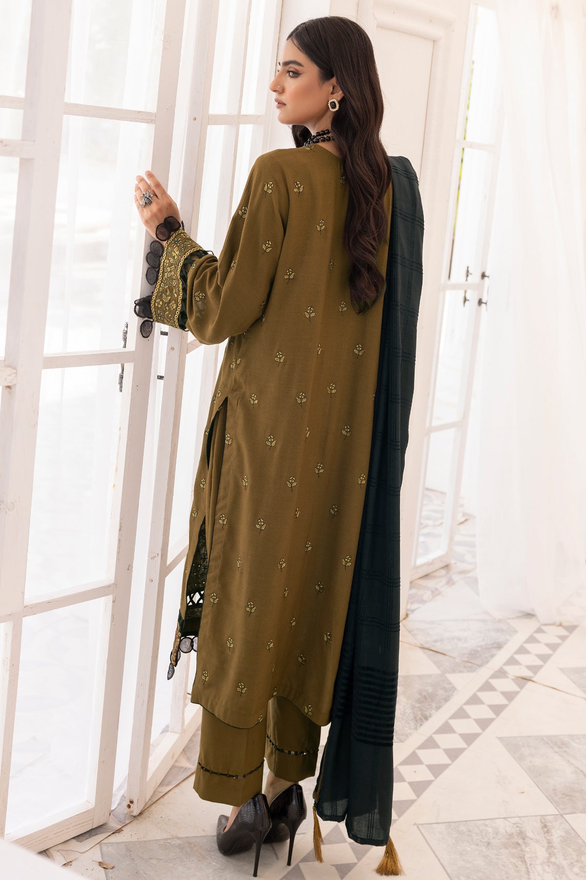 dhanak Unstitched in Olive green