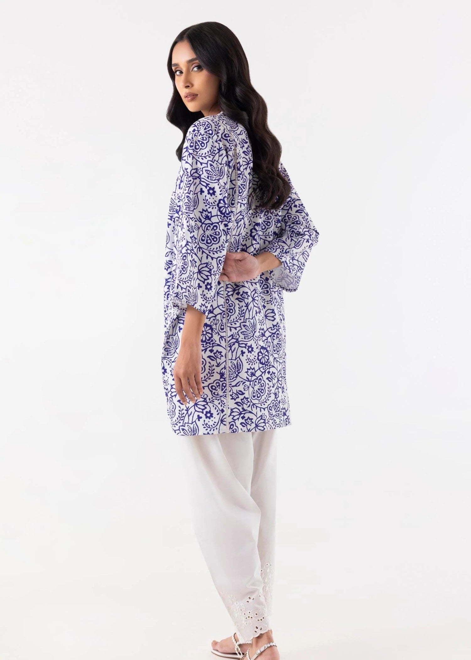 khaddar Kurti in Blue, white