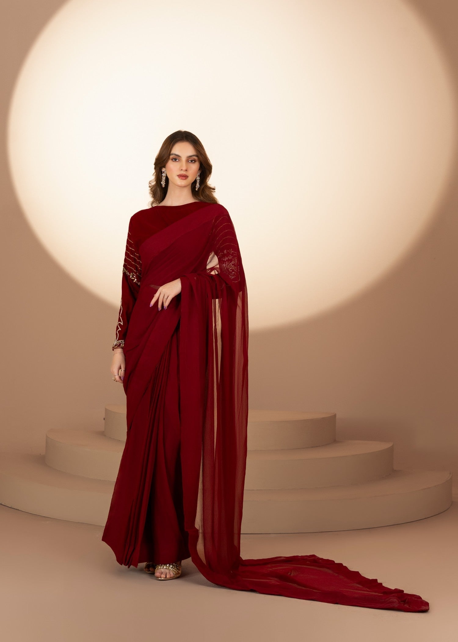 velvet Saree in Maroon