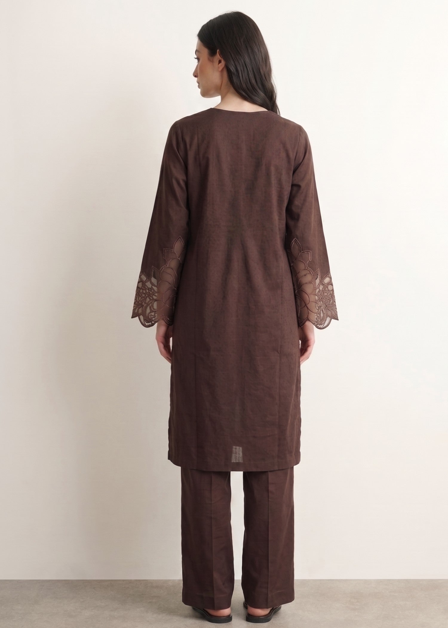 cotton jacquard Kurta Set in Chocolate brown
