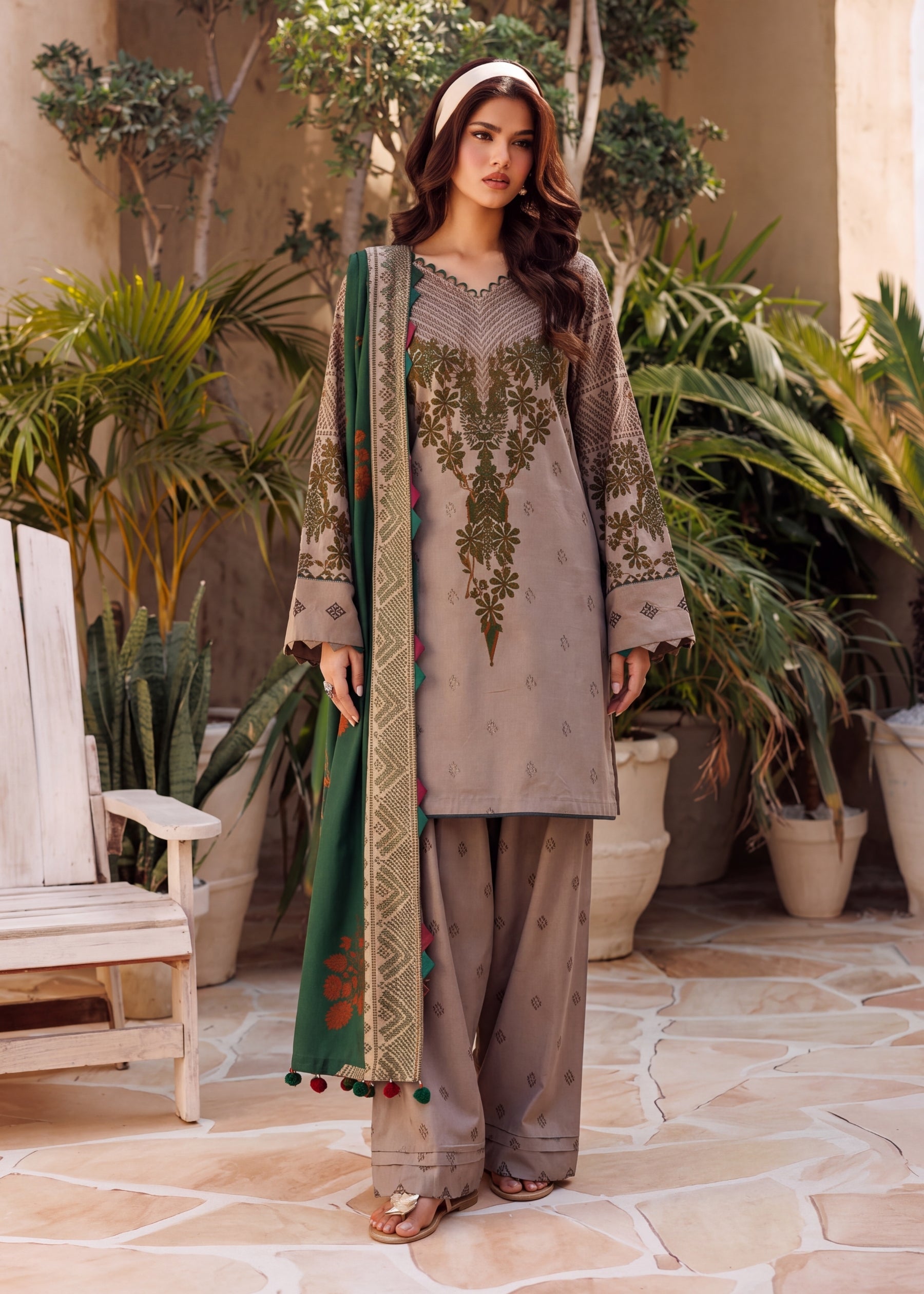 linen Kurta Set in Tan brown