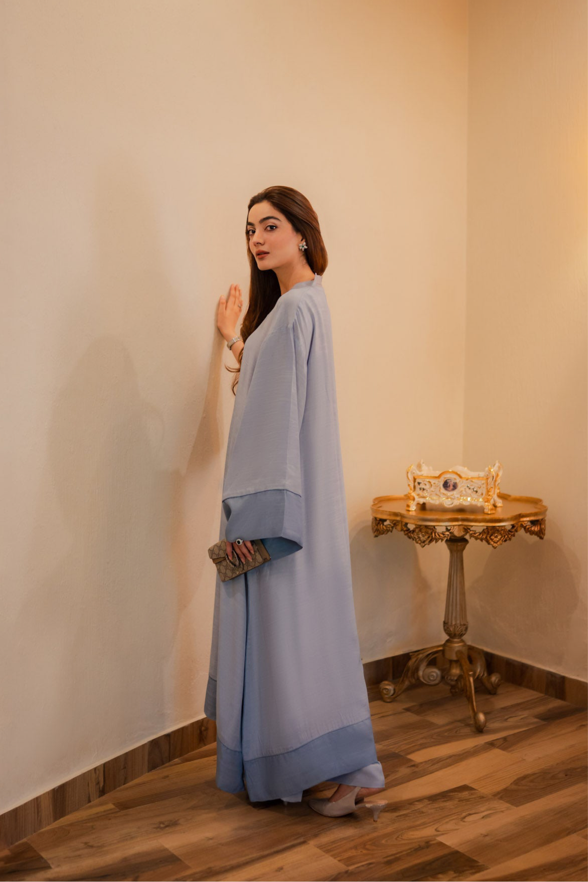 silk Kaftan in Powder blue