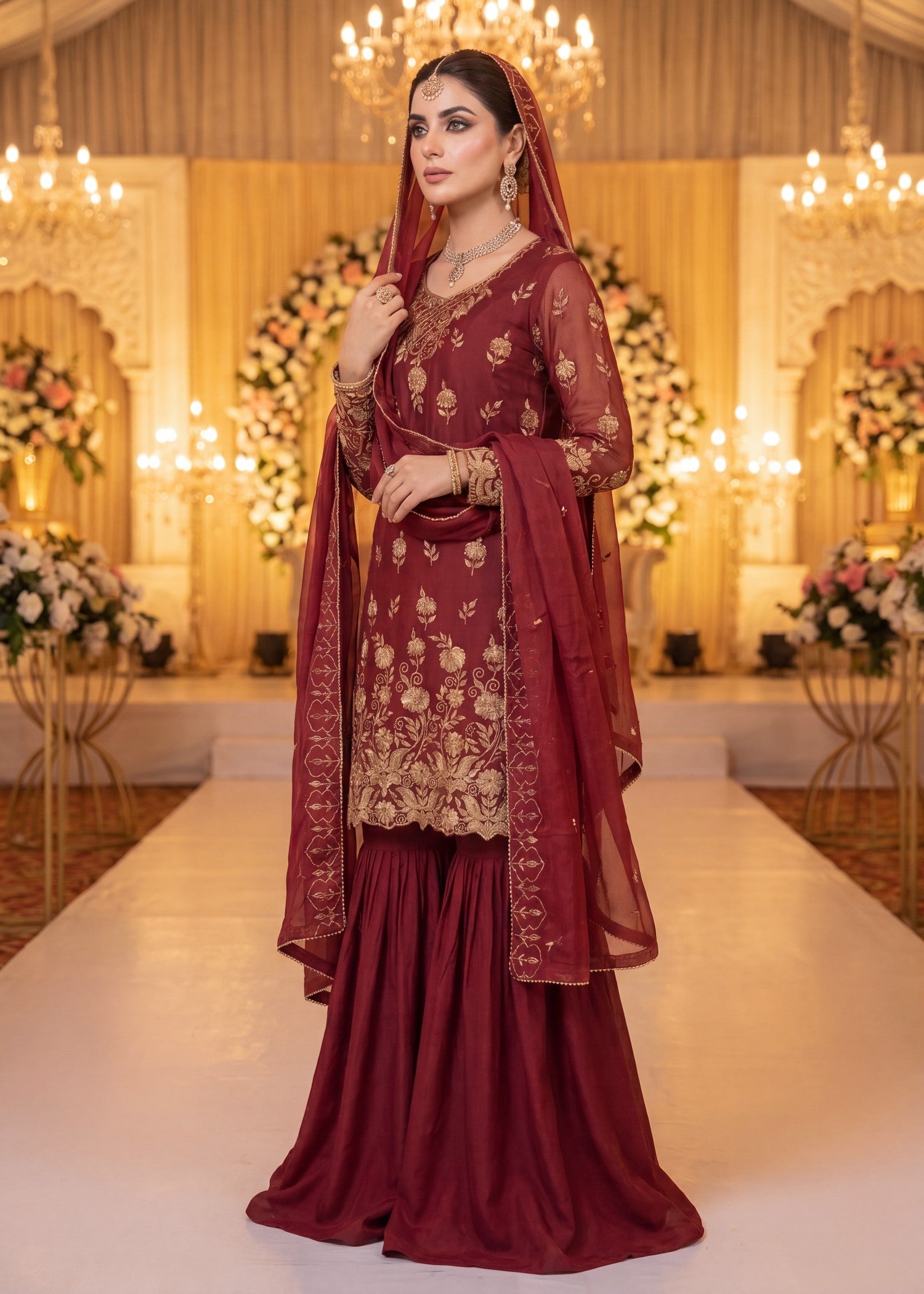 chiffon Unstitched in Maroon