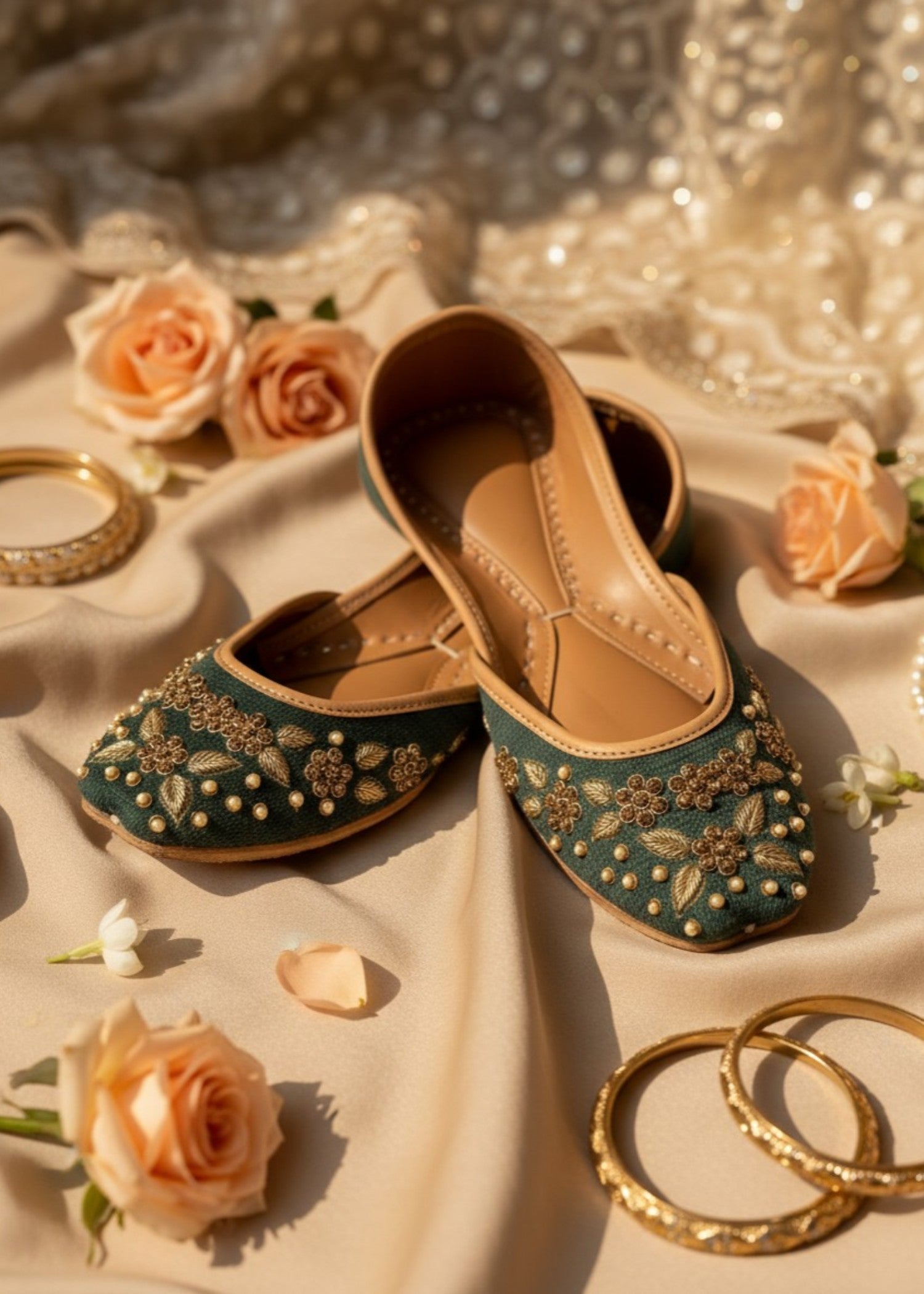 Khussa in Dark green by - High Quality Women Khussa PAM9158