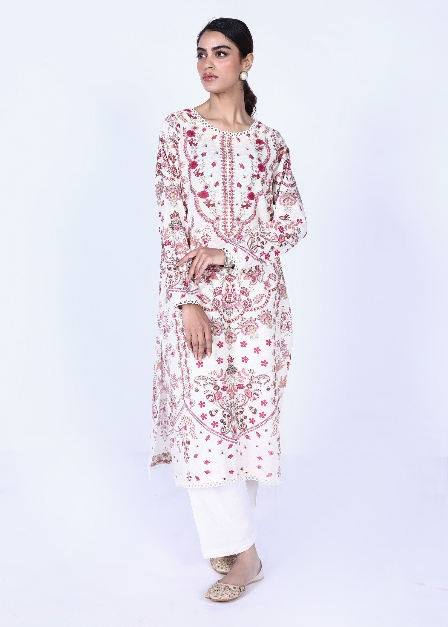 khaddar Kurti in Ivory