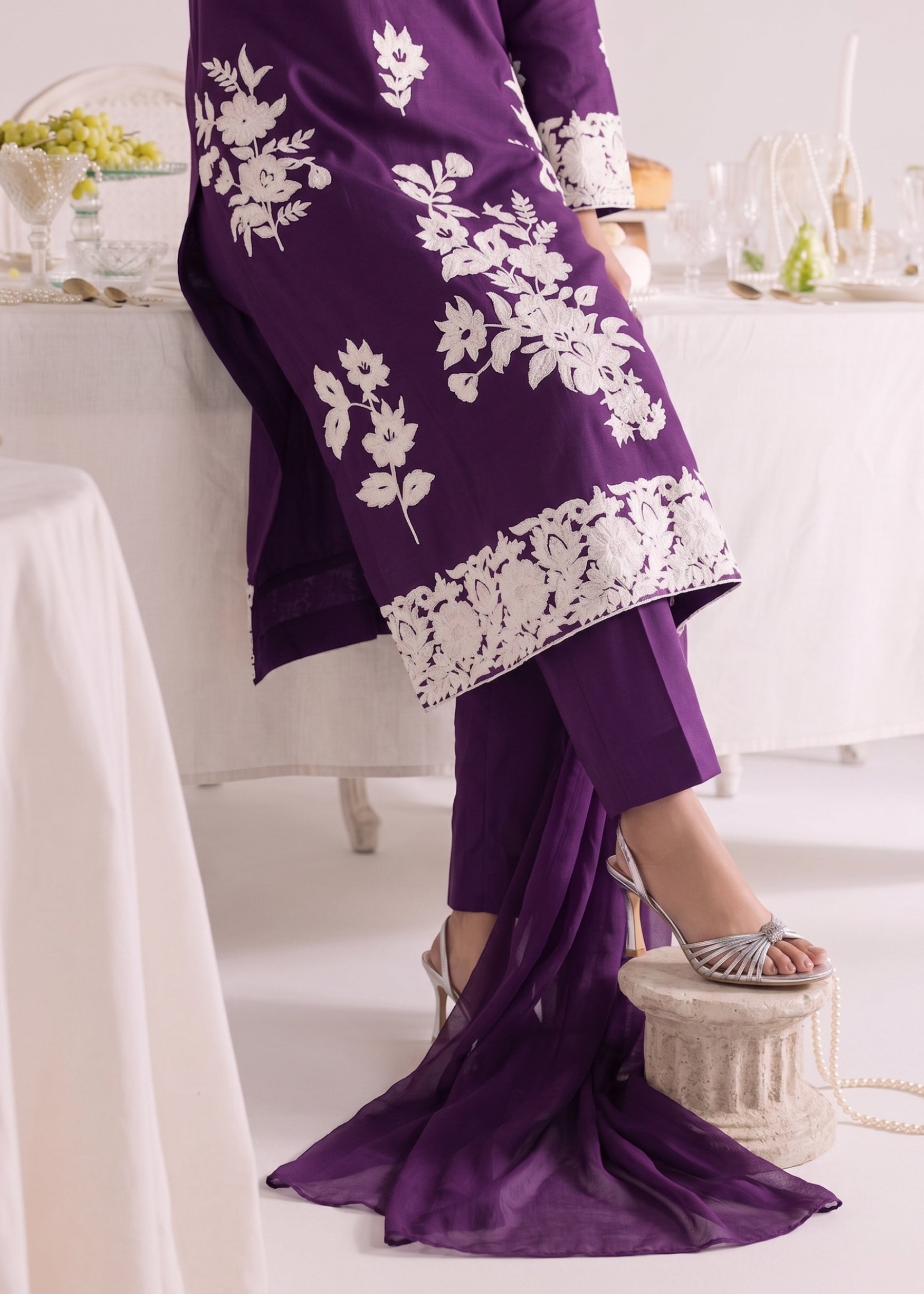 linen Kurta Set in Plum purple