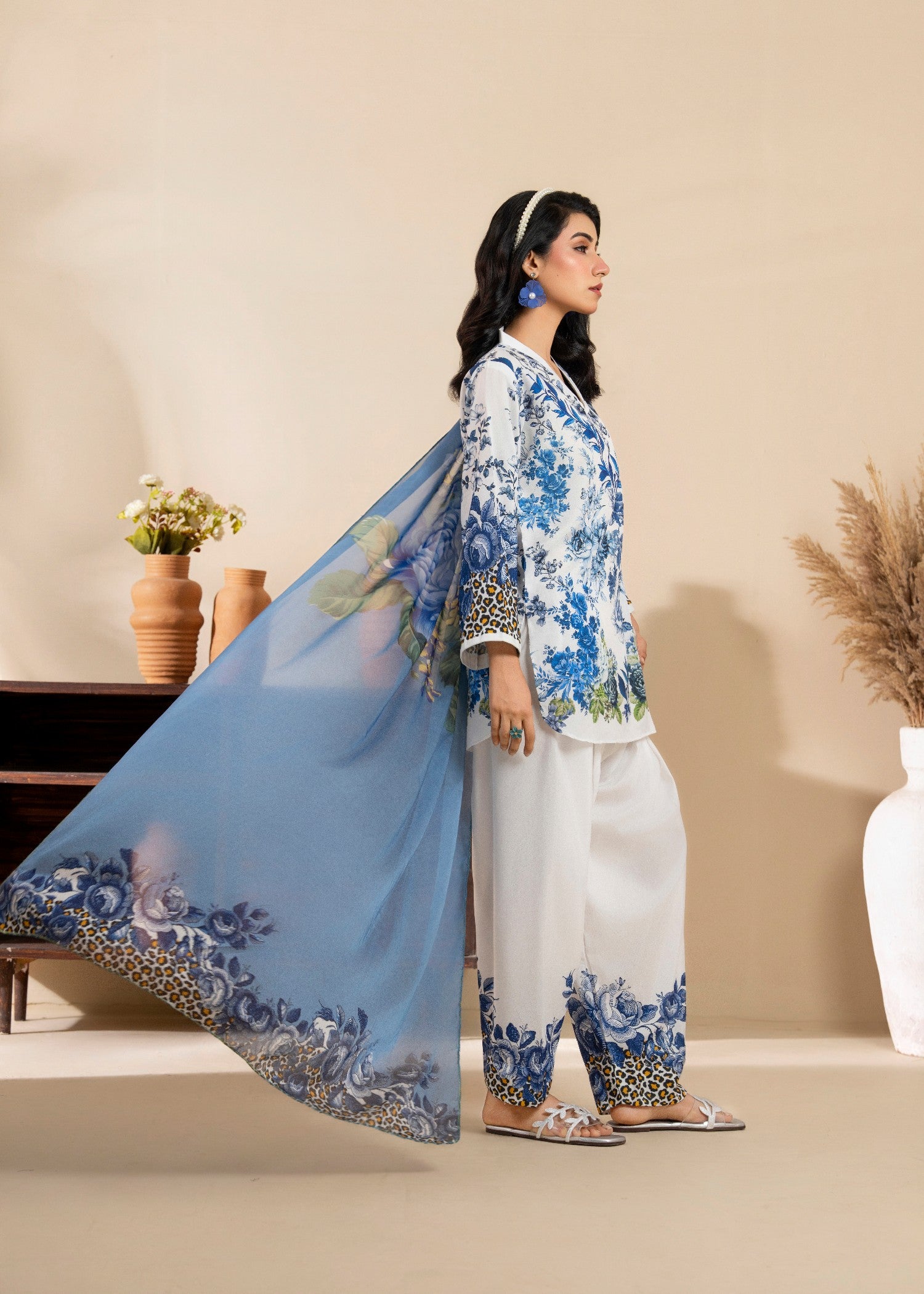poly lawn Kurta Set in White