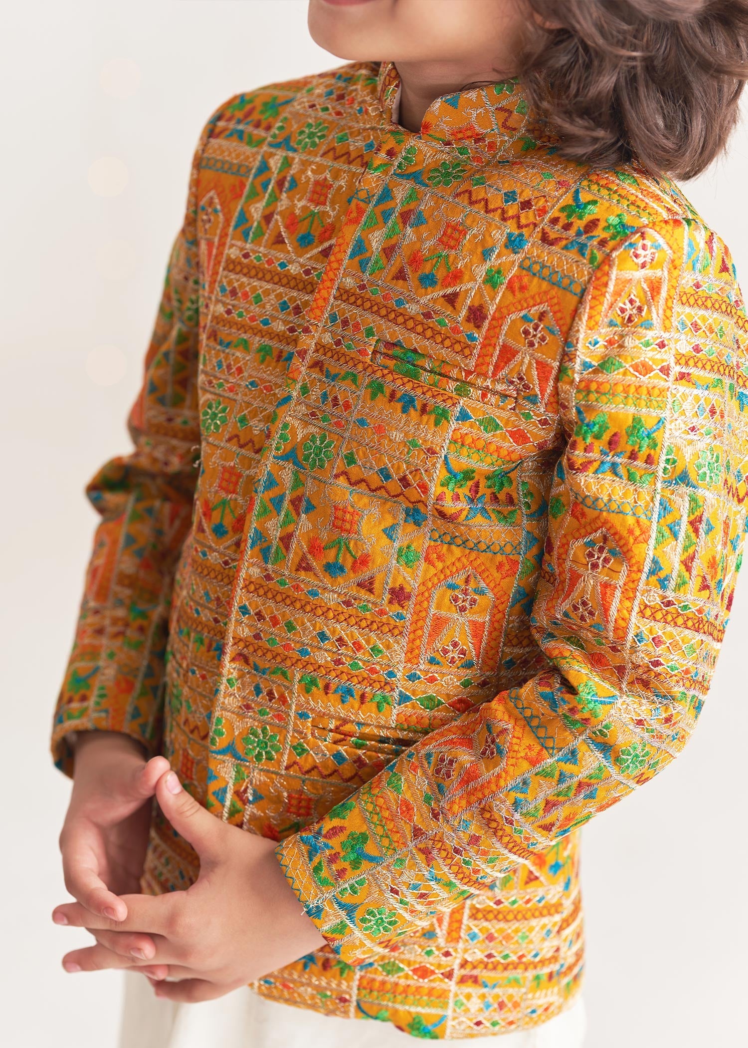 raw silk Prince Coat in Mustard