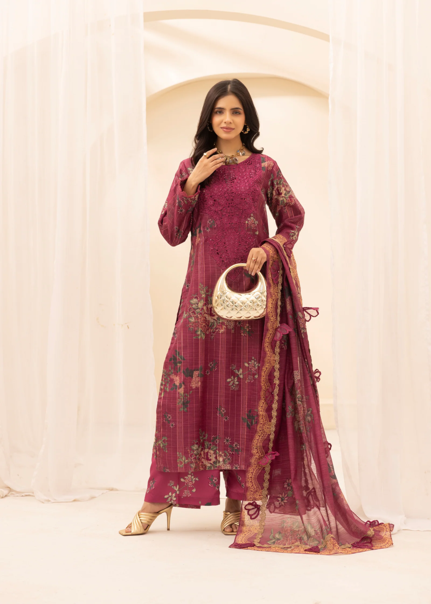 manaar Kurta Set in Zinnia pink