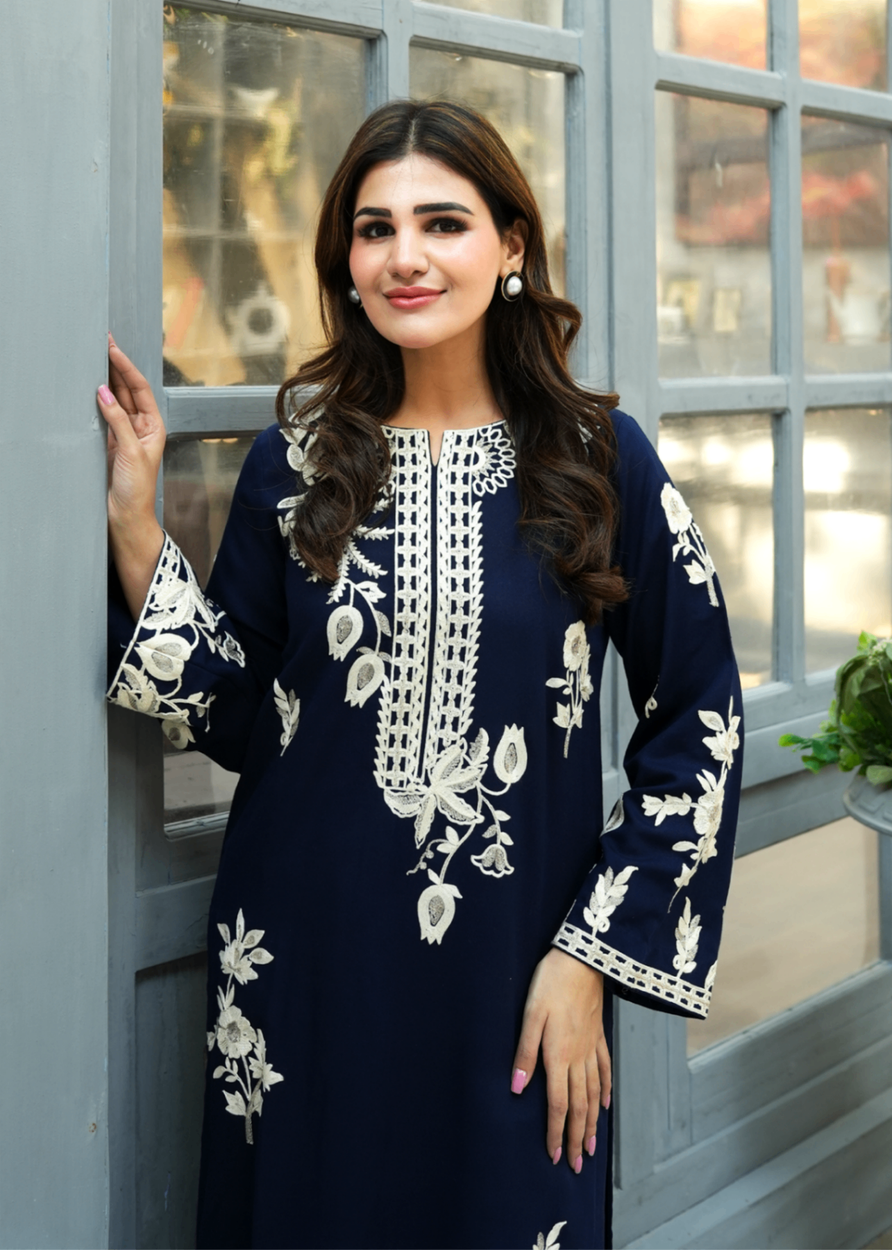cotton linen Kurta Set in Navy blue