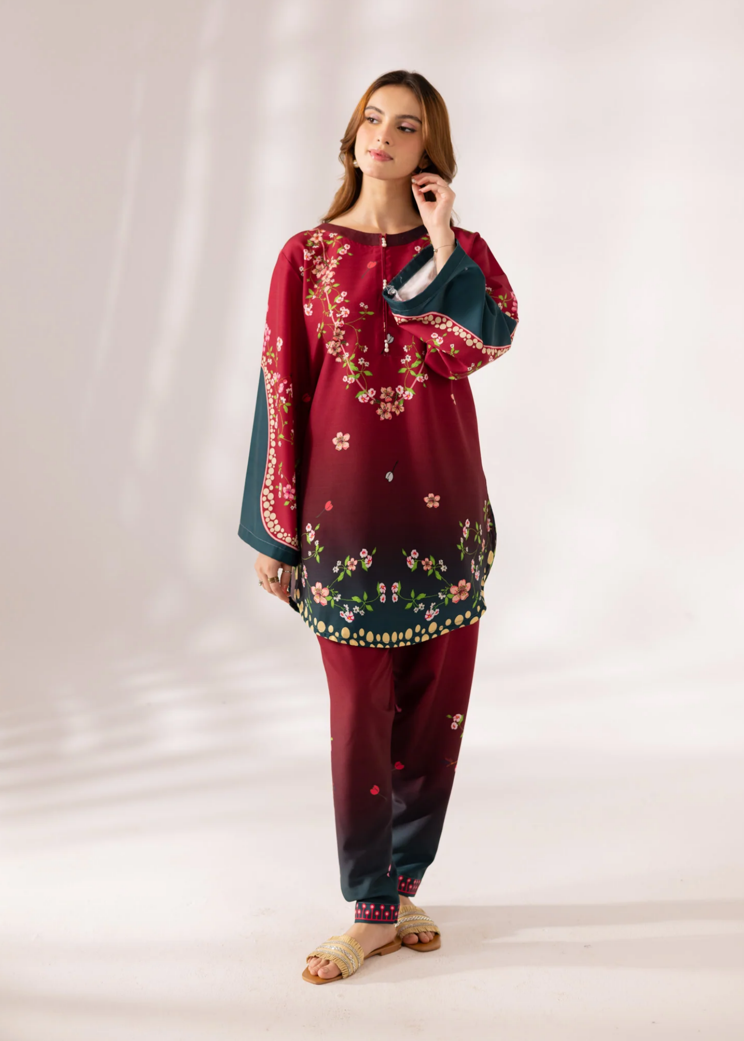 blended khaddar Kurta Set in Multi