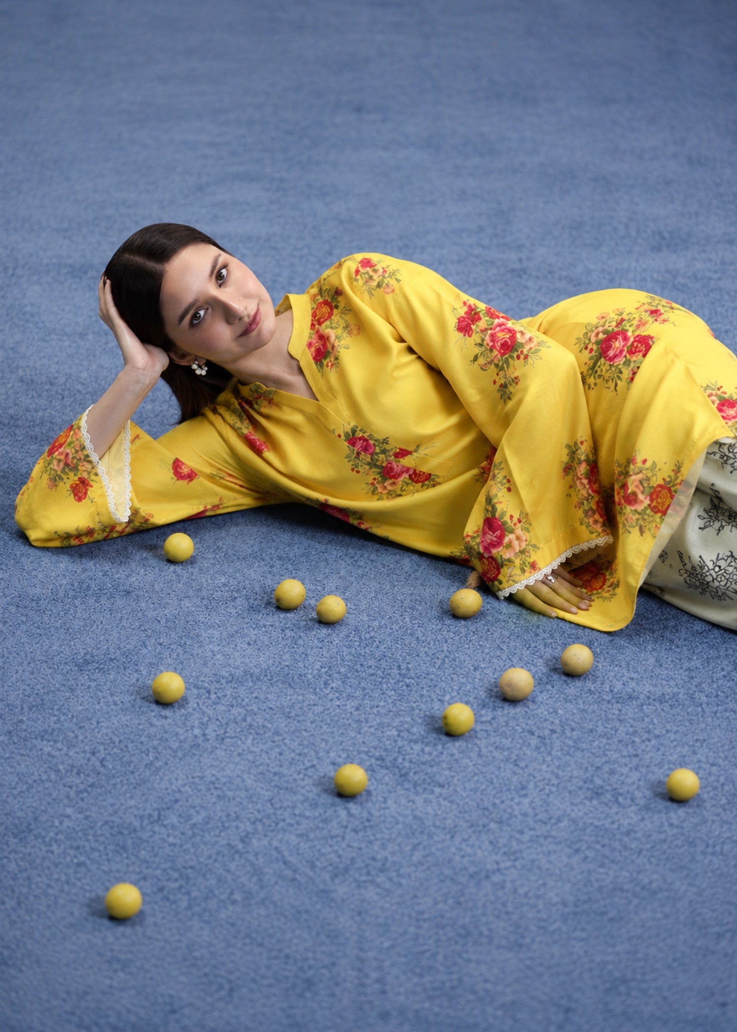 poly lawn Kurta Set in Mustard