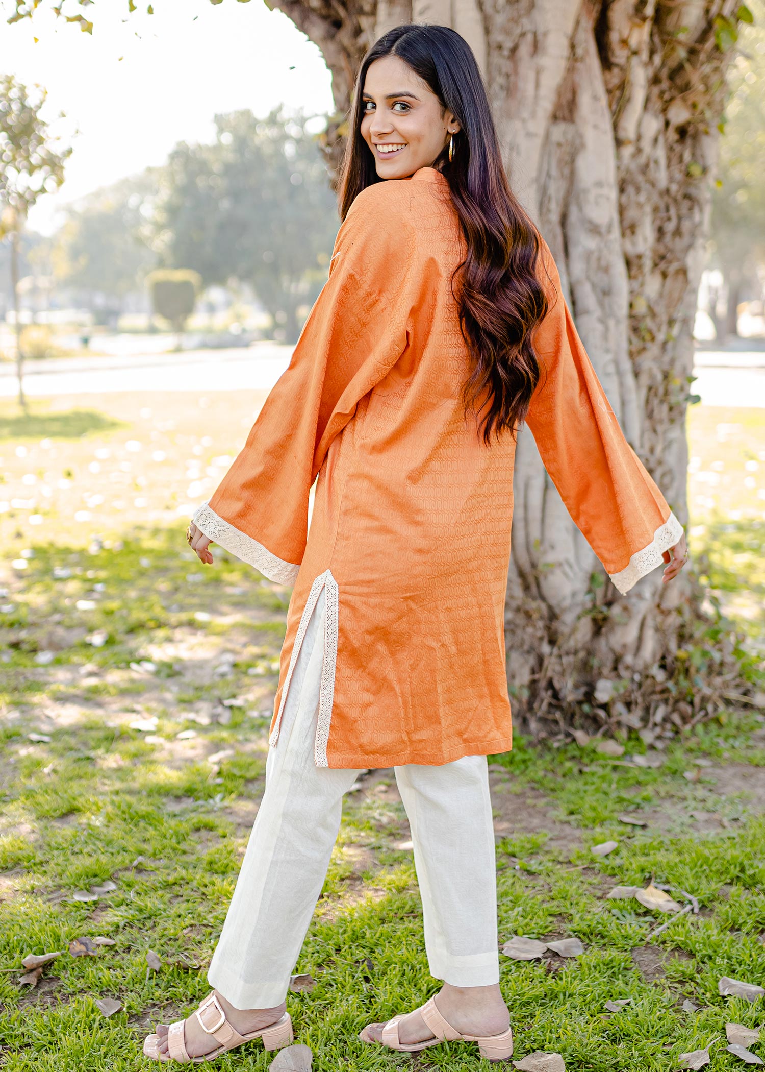 cotton dobby Kurti in Rust orange