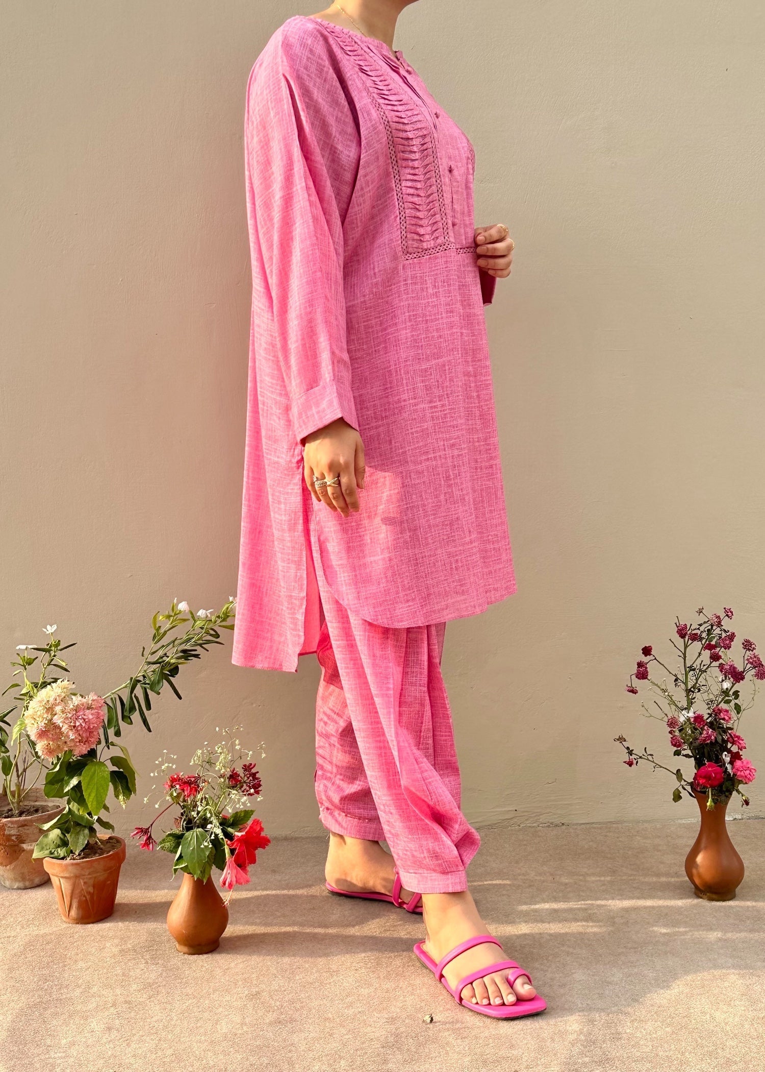 blended linen Co Ord Sets in Pink