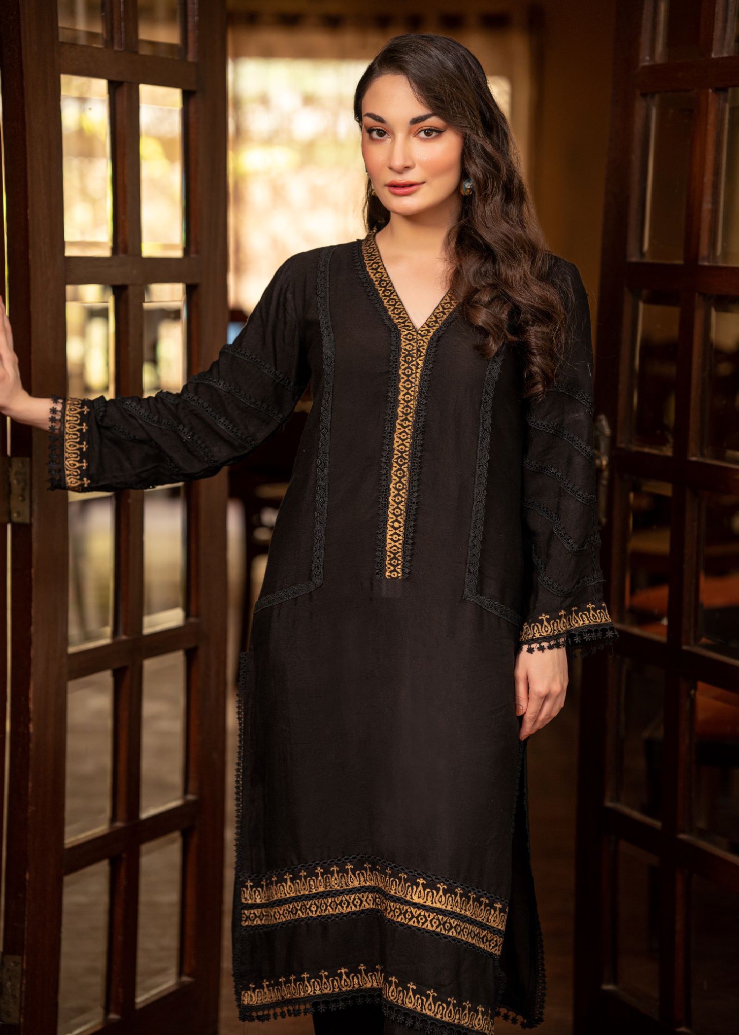 cotton net Kurta Set in Black