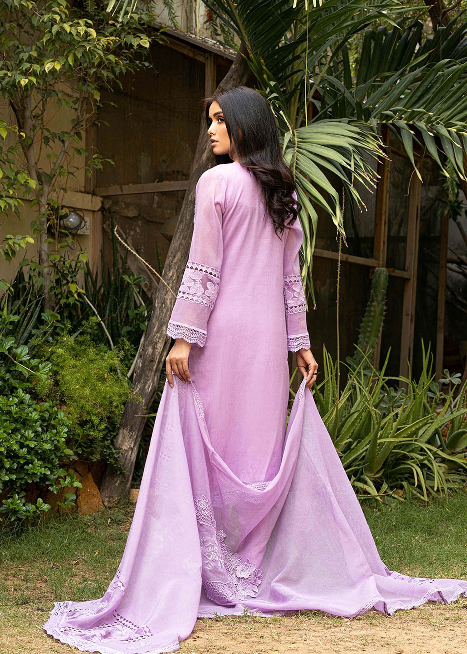 khaddi net Kurta Set in Lilac