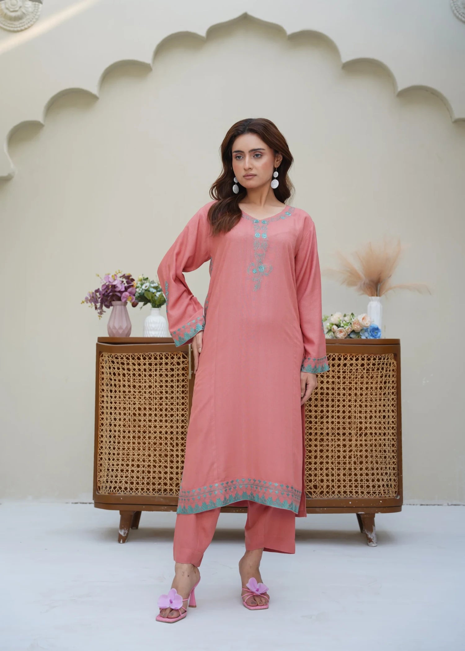silk karandi Kurta Set in Blush pink