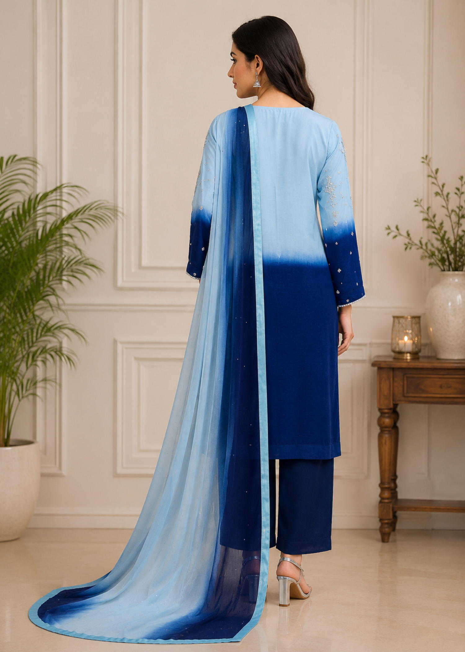 raw silk Kurta Set in Navy blue, sky blue