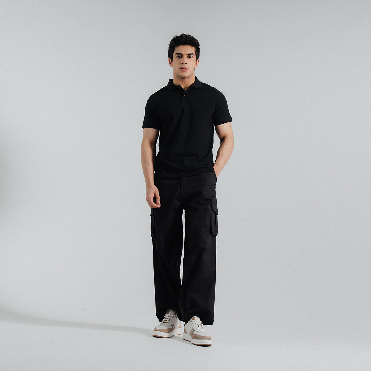 cotton dobby Polo Shirt in Charcoal black