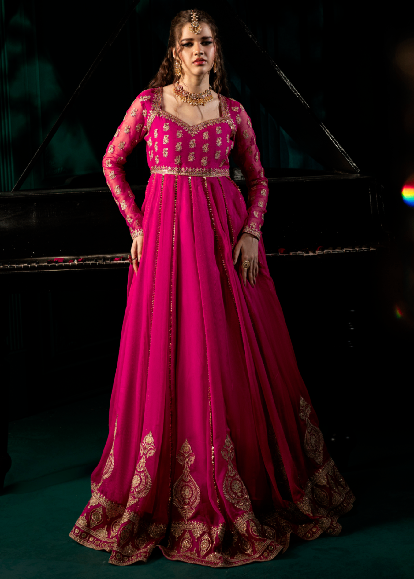 chiffon Pishwas in Shocking pink
