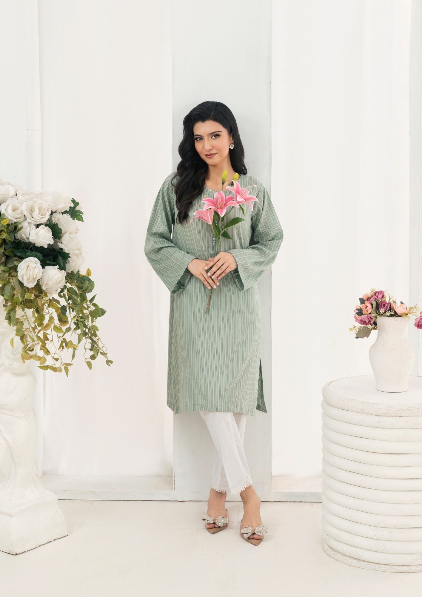 textured lawn Kurti in Pastel green