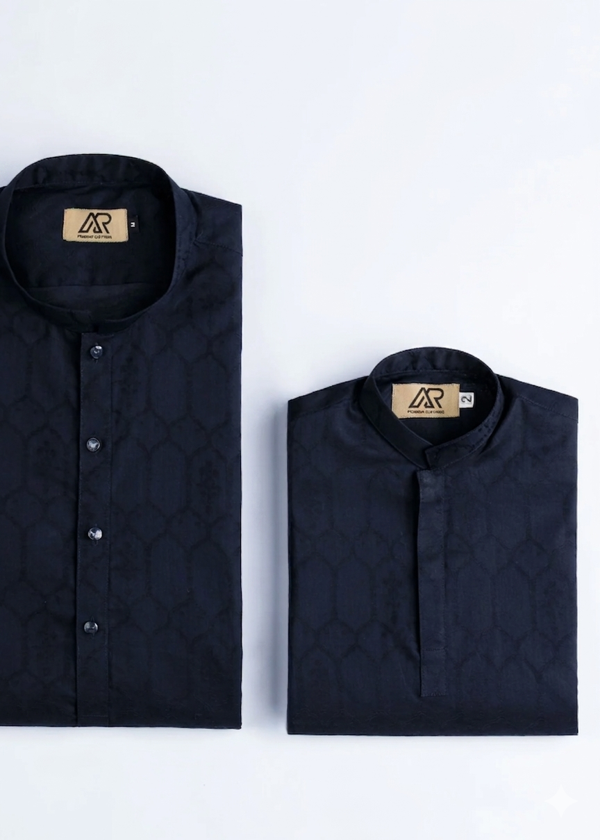 cotton jacquard Kurta in Navy blue