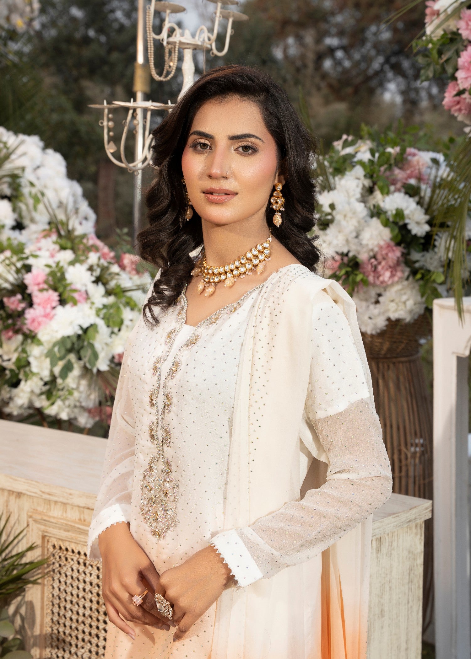chiffon Kurta Set in Peach pink