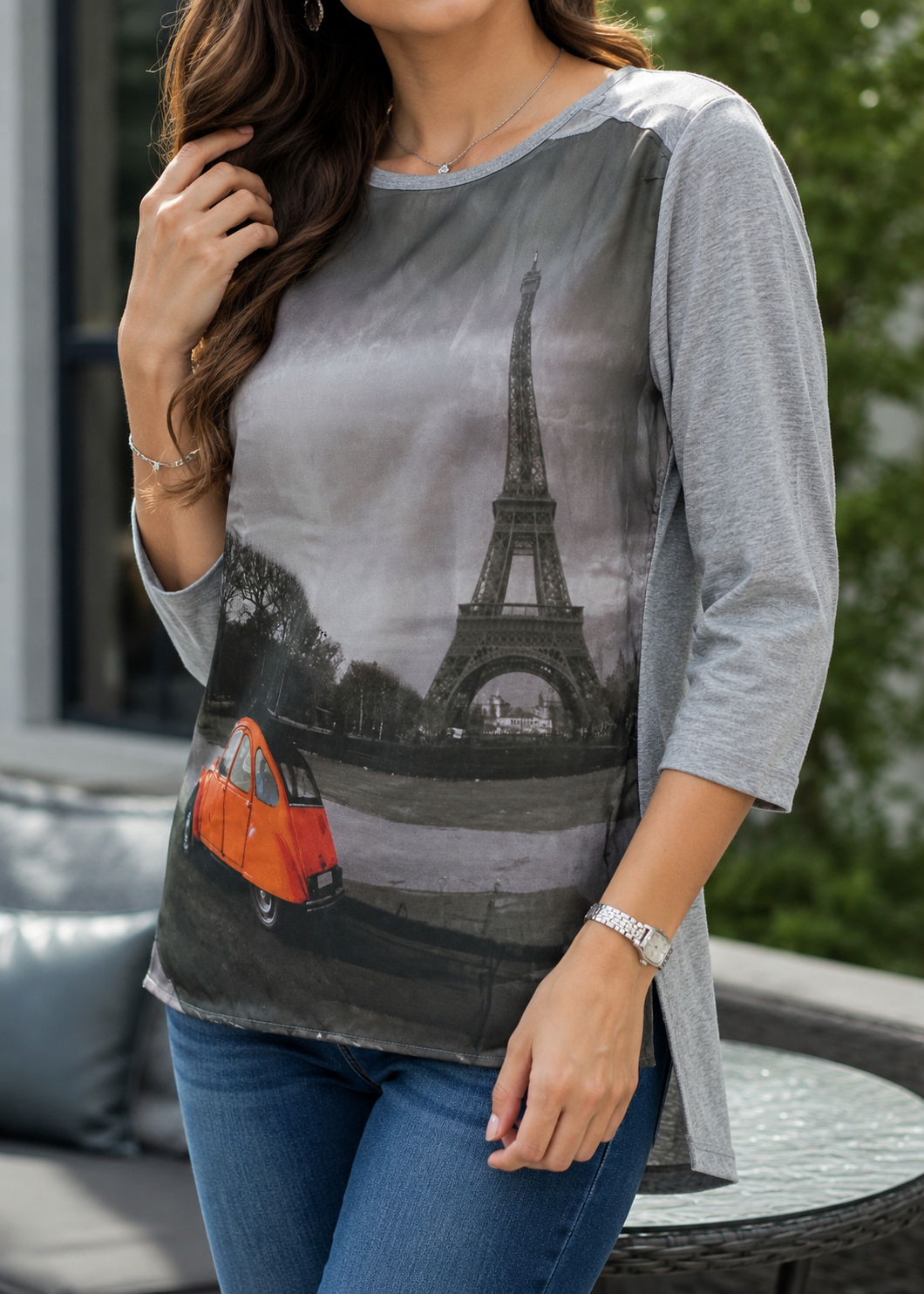 single jersey knit Top in Light grey